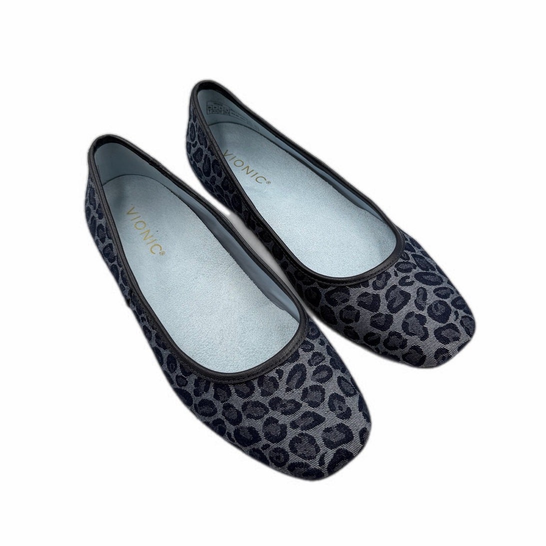 Vionic Orinda 7 Square Toe Navy Blue Animal Print Casual Workwear Ballet Flats