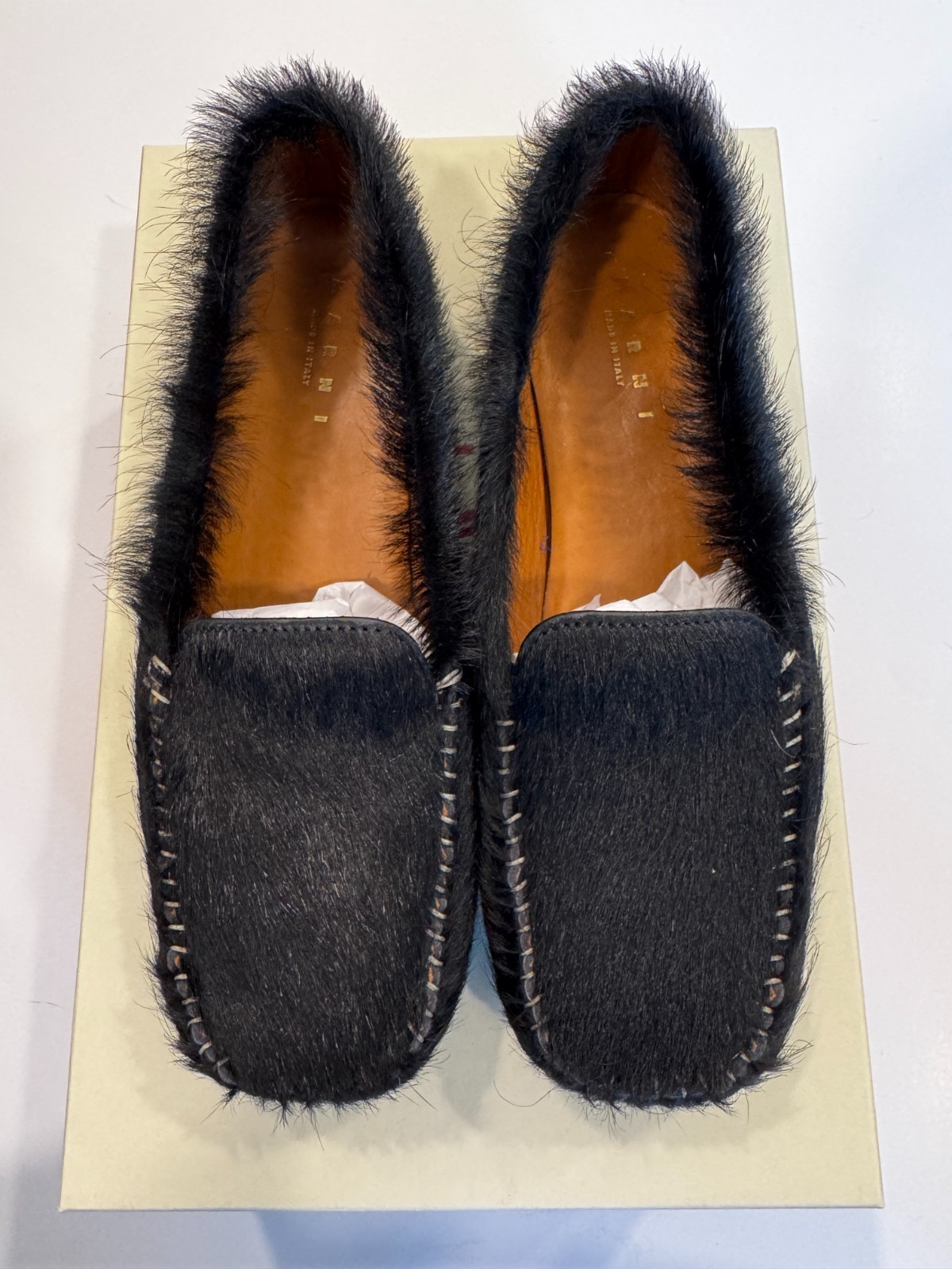 Marni Black Calf Hair Moc Loafers