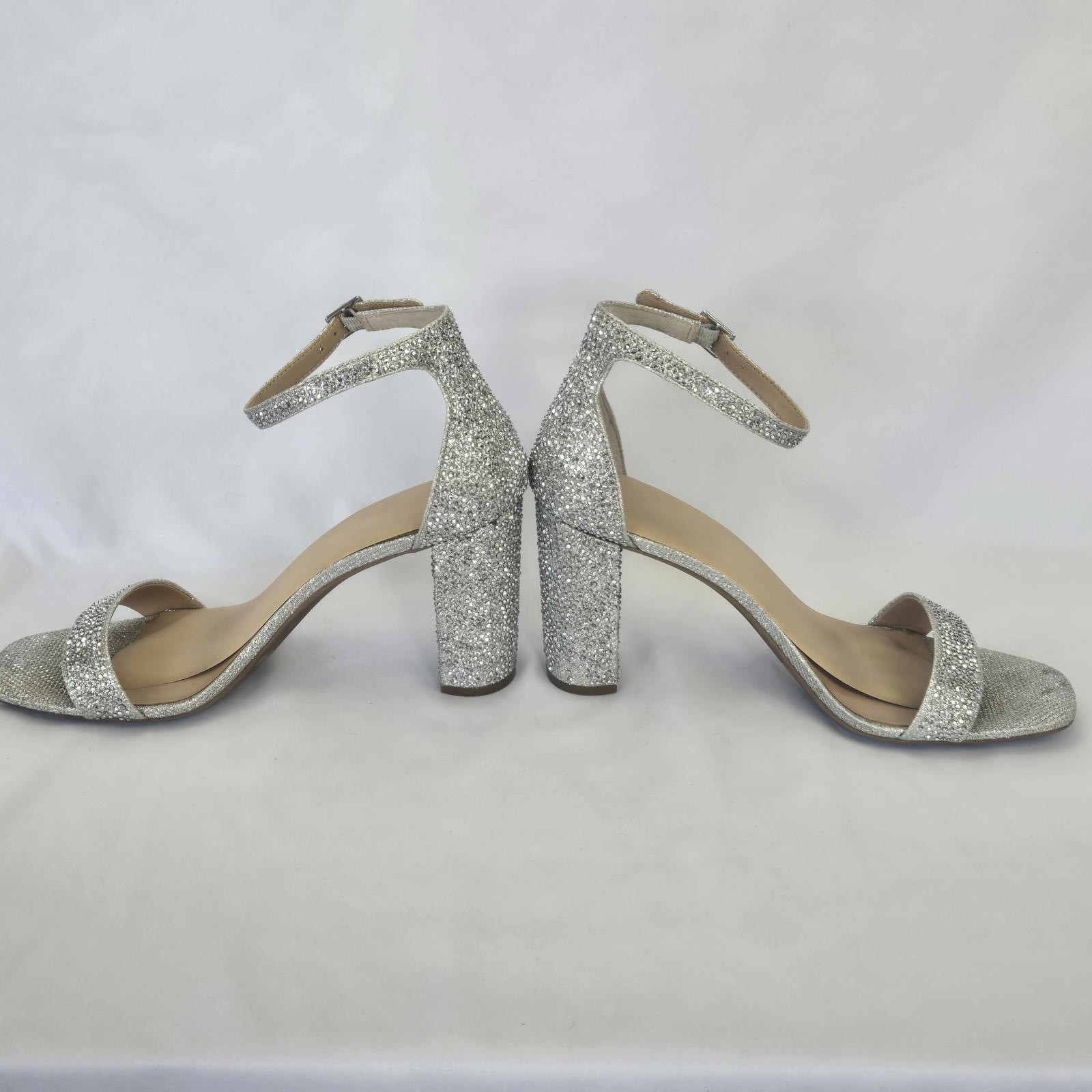 INC Glamorous Silver Glitter Block Heels 8.5