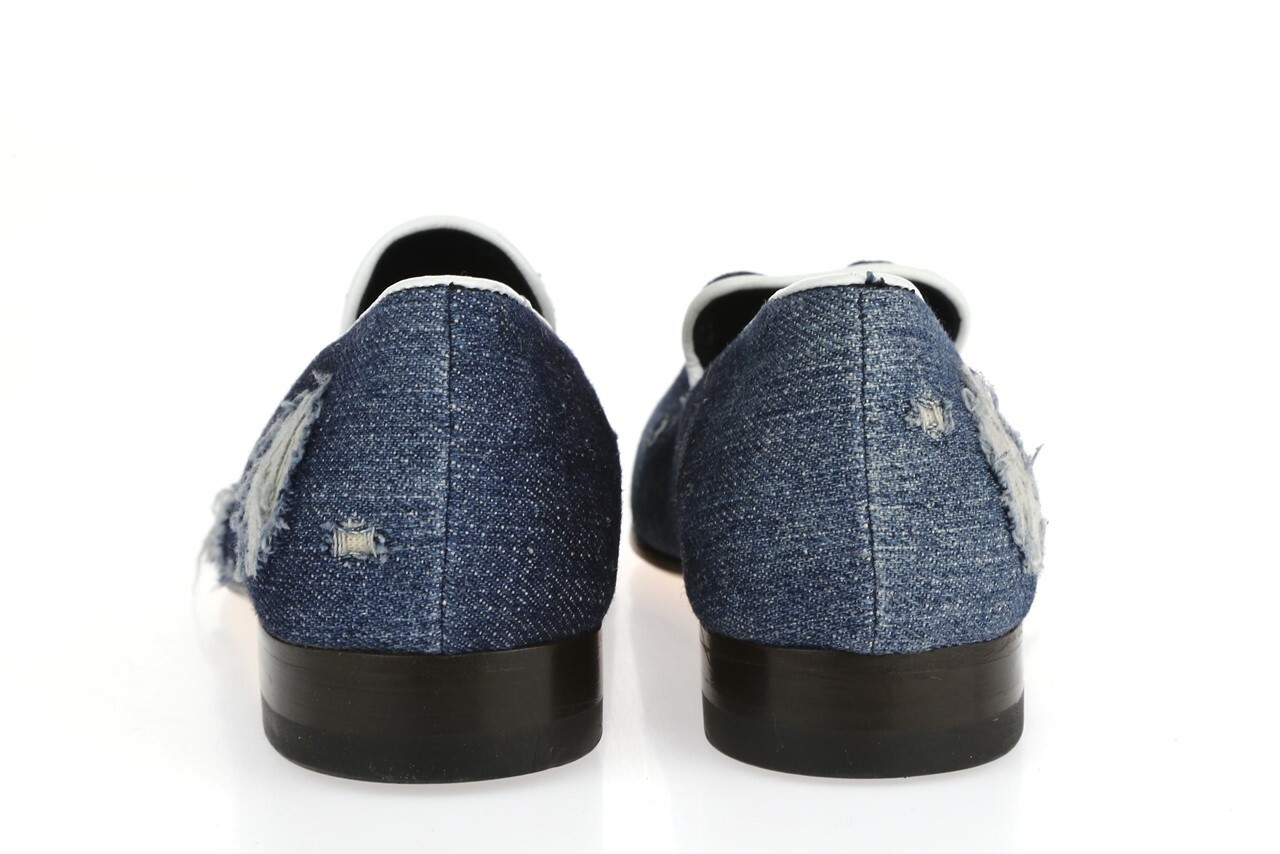 Cecilia Bringheli Womens Blue Denim Leather Slip On Smokey Flats Size 37.5