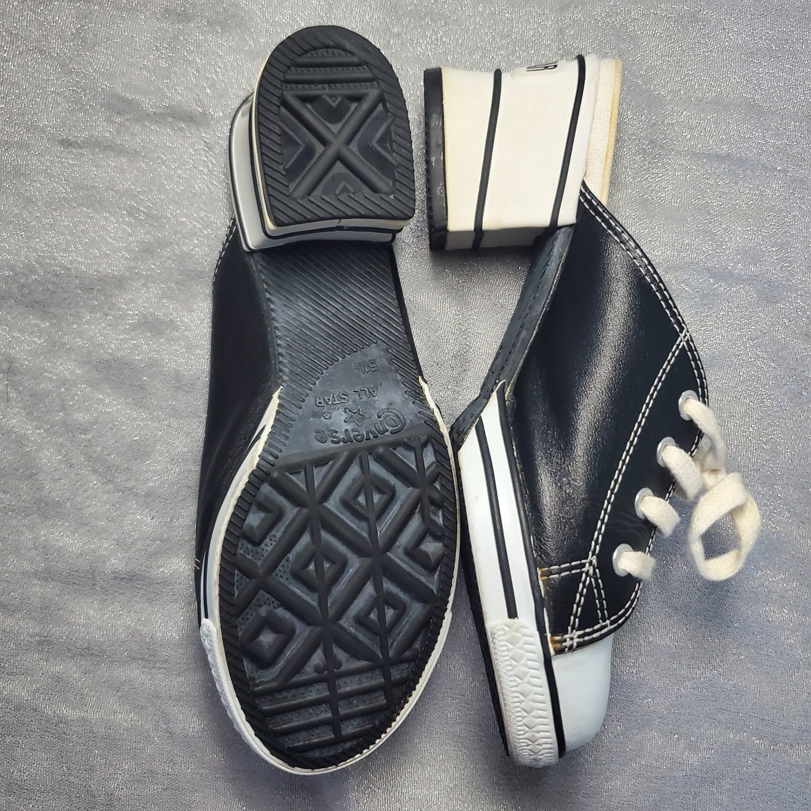 RARE 90s vtg Converse All Star Black White Canvas Mule Wedge Heels Women 5.5