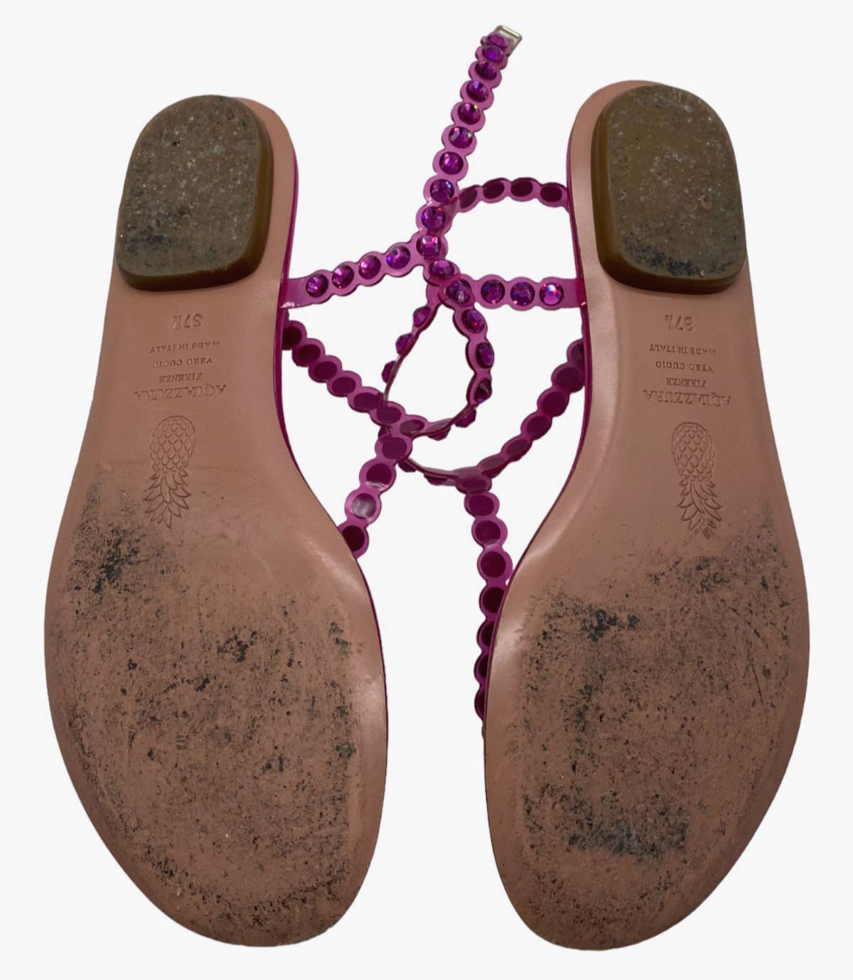 $750 Aquazzura Women Pink Tequila Crystal Thong Sandal Shoe Size EU 37.5/US 7.5