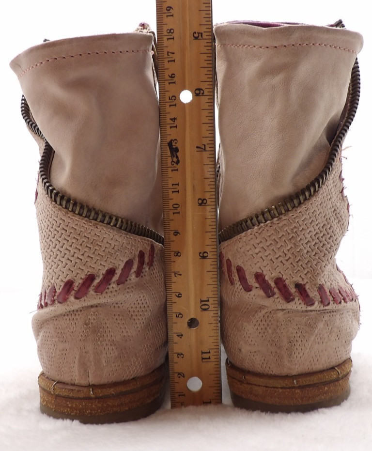 A.S.98 Airstep Tumbleweed Patchwork Leather Ankle Biker Zip Boots Pink 36 USA 6