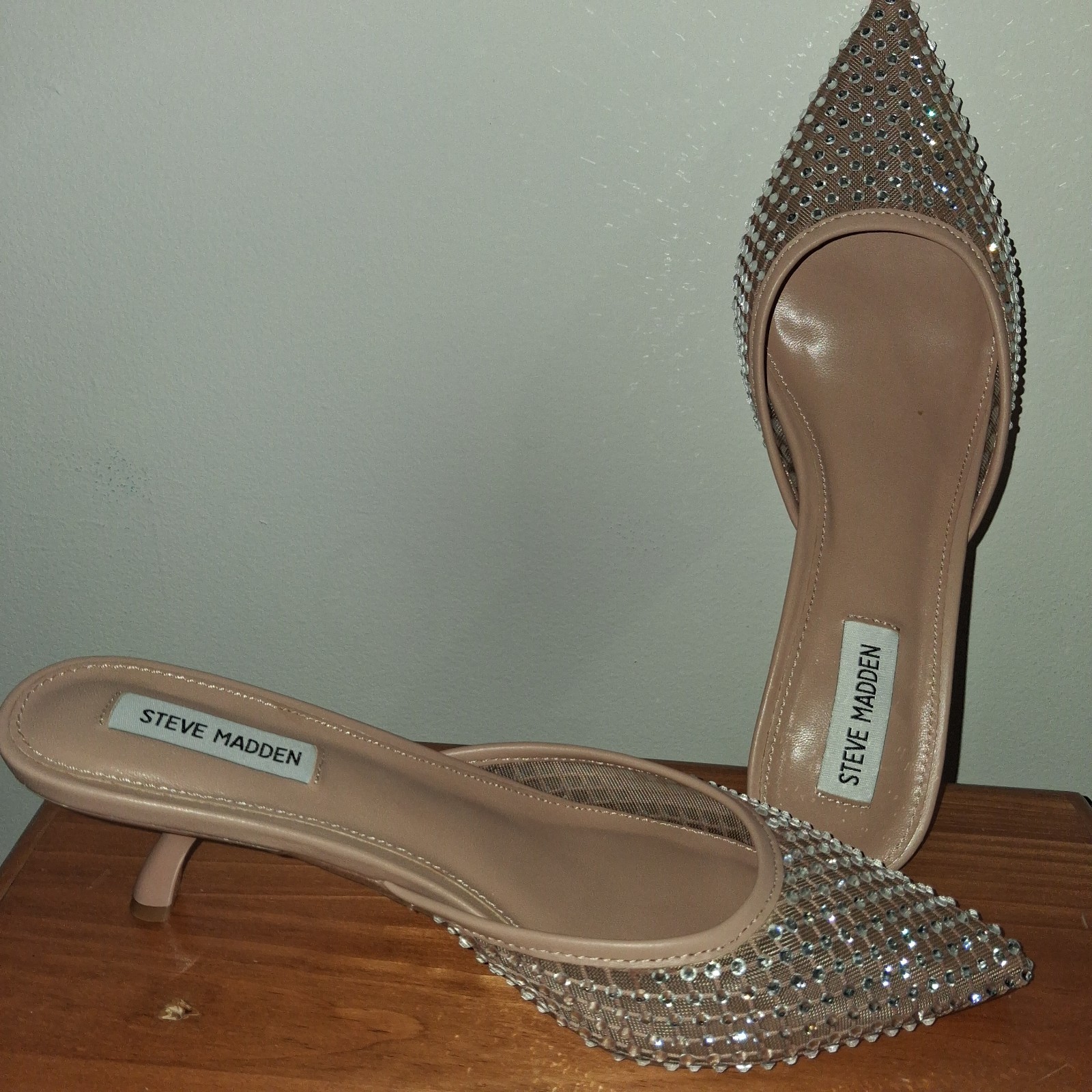 Steve Madden Rhinestone Pointed Toe Mules Sparkly Heels Size 8.5M