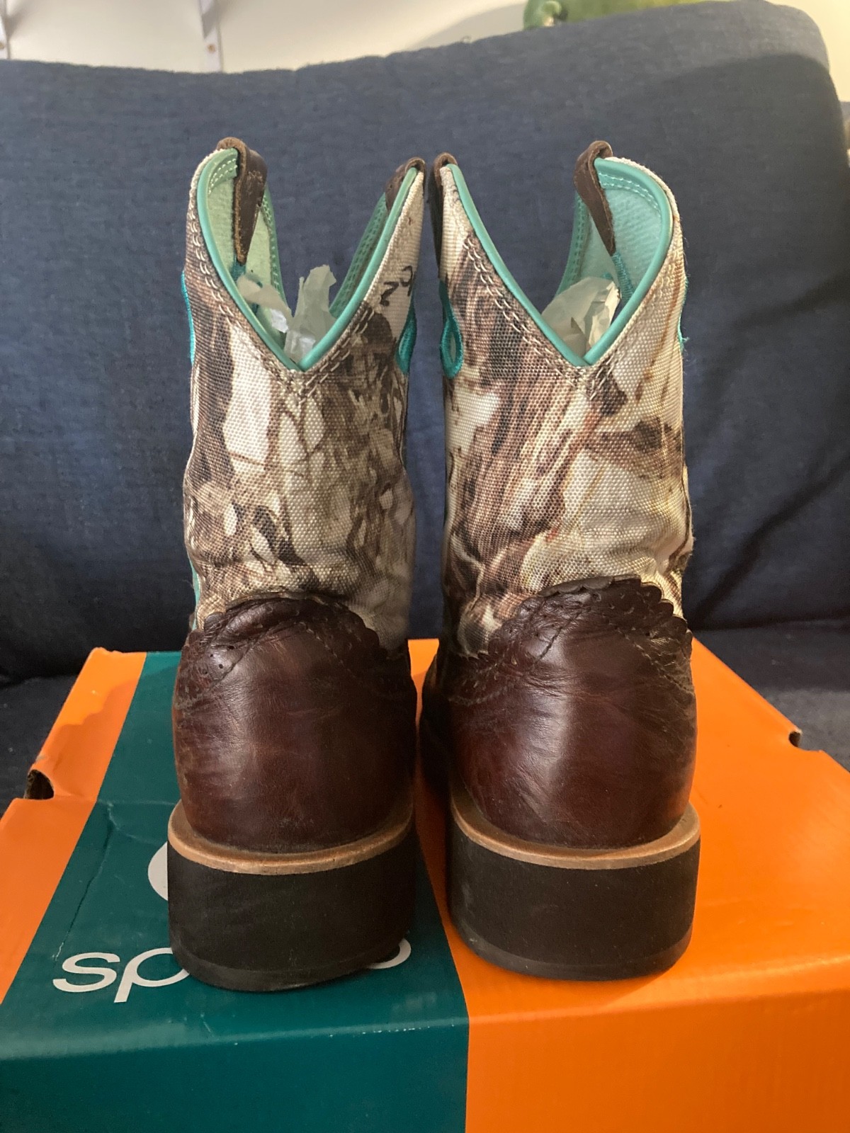 Ariat True Timber Fatboy Booties Snow Camo Leather Short Cowboy Boots Size 7B