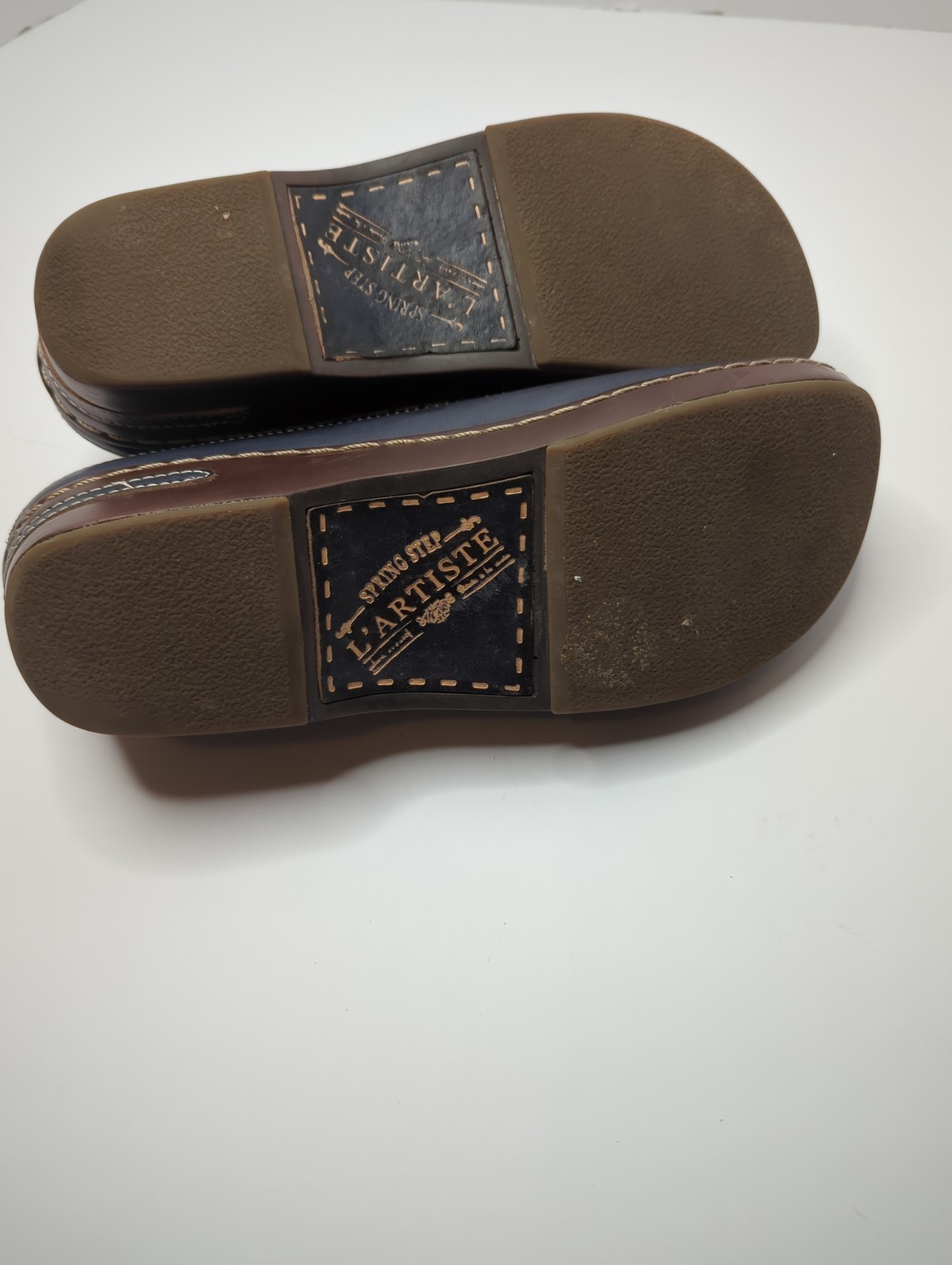 L’Artiste Spring Step Burbank Clogs 41 Mules Navy Blue Tooled Leather Boho 9.5