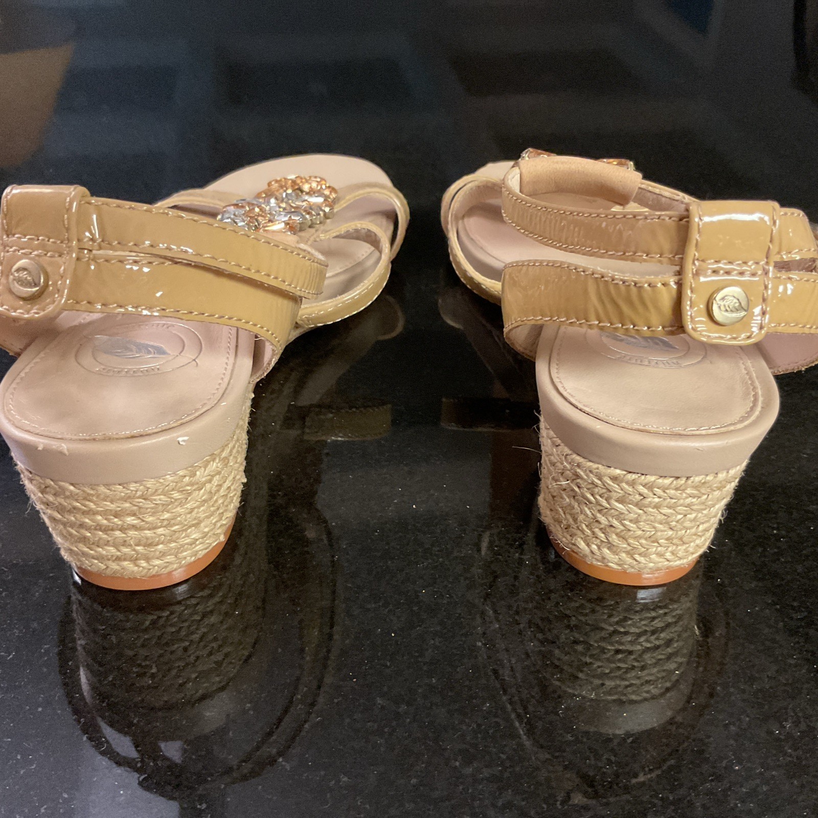 NURTURE By Lamaze Sandals Leather Gold Bling Rhinestones Wedges Sz 6.5,