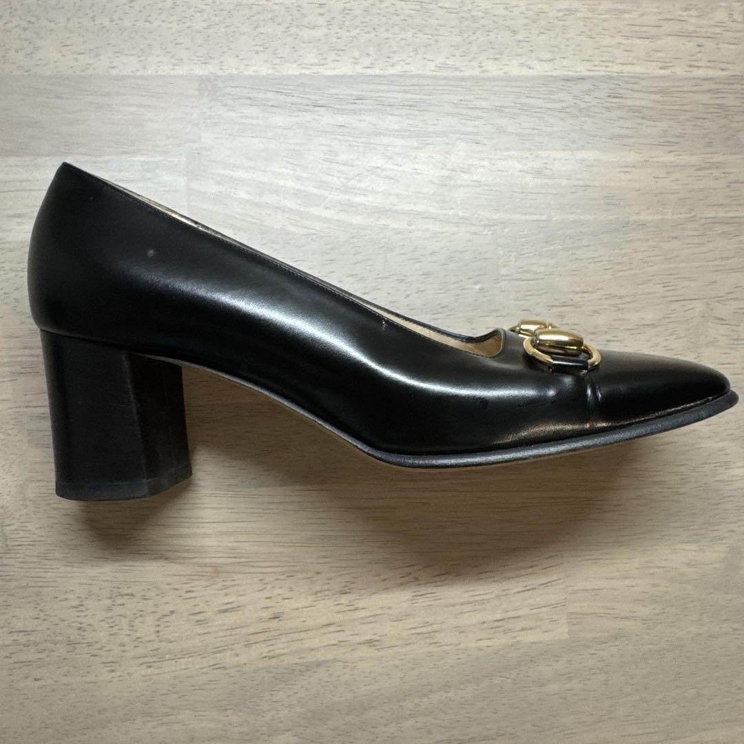GUCCI Horsebit Leather Pumps Square Toe 23cm Black Italy