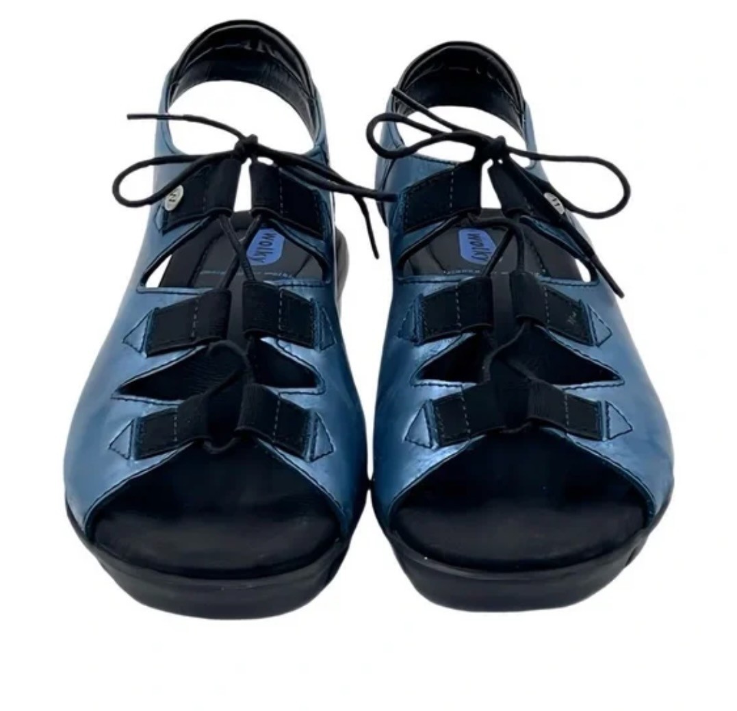 WOLKY Blue Metallic Arena Wedge Sandal EUR 41 US 10.5 $175 NWT!