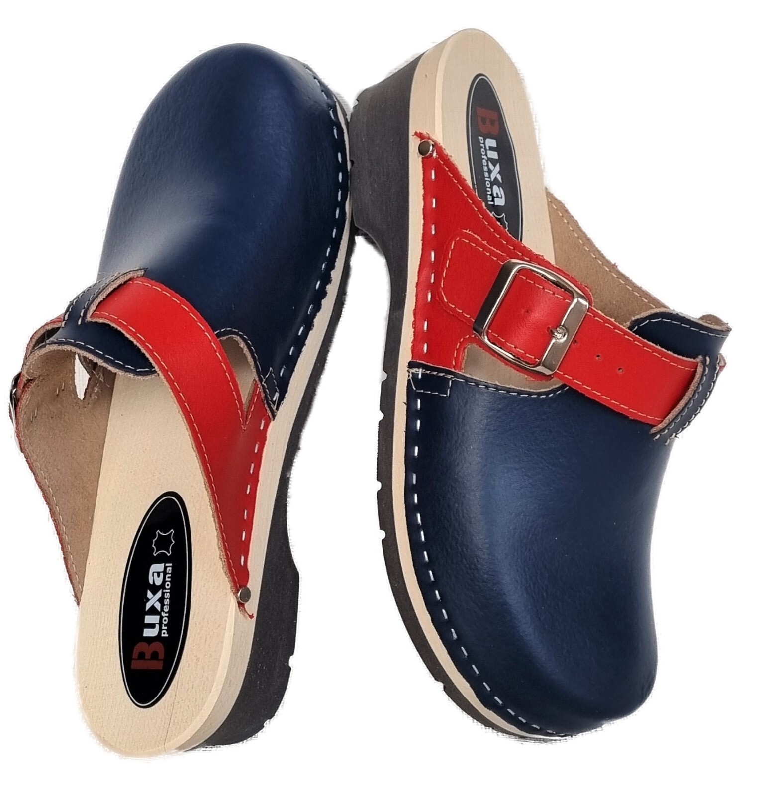 Wooden clogs mules size 38 **blue-red** real leather