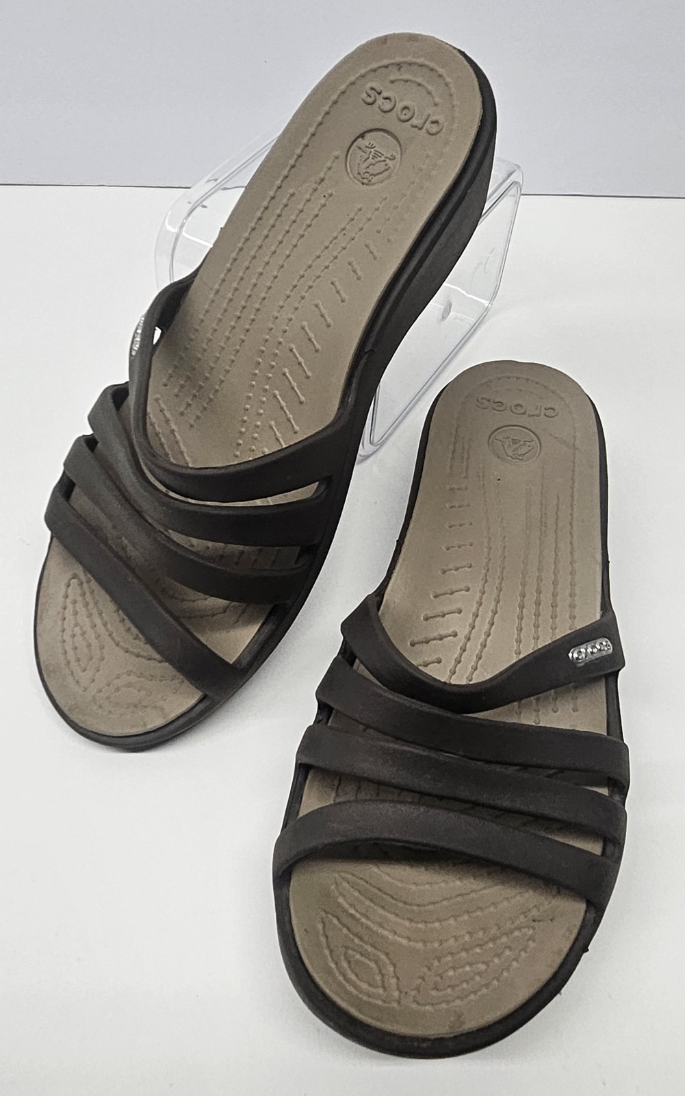 CROCS Rhonda Womens Size 8 Brown Comfort Wedge Heel Strappy Slide Sandals