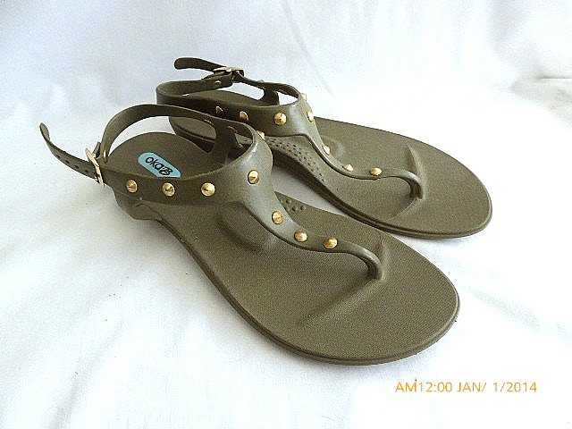 OKA-B OLIVE GREEN GOLD EMBELLISHED STRAPPY SANDALS US 7 EUR 37