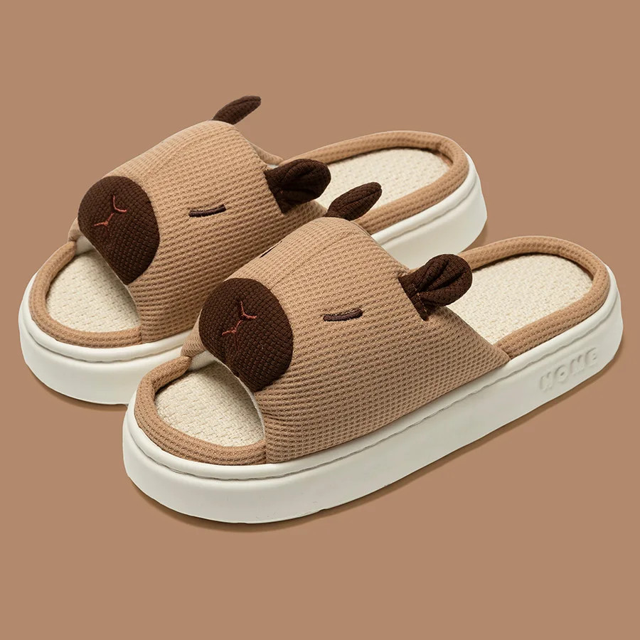Summer Women’s Flax Soft Thick Sole Home Slippers Indoor Cute Cartoon Anti-slip