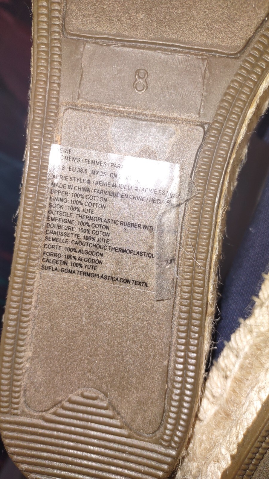 Aerie Navy Canvas Espadrilles Slip-On Flats Super Shady 100% Cotton Size 8 NWOT