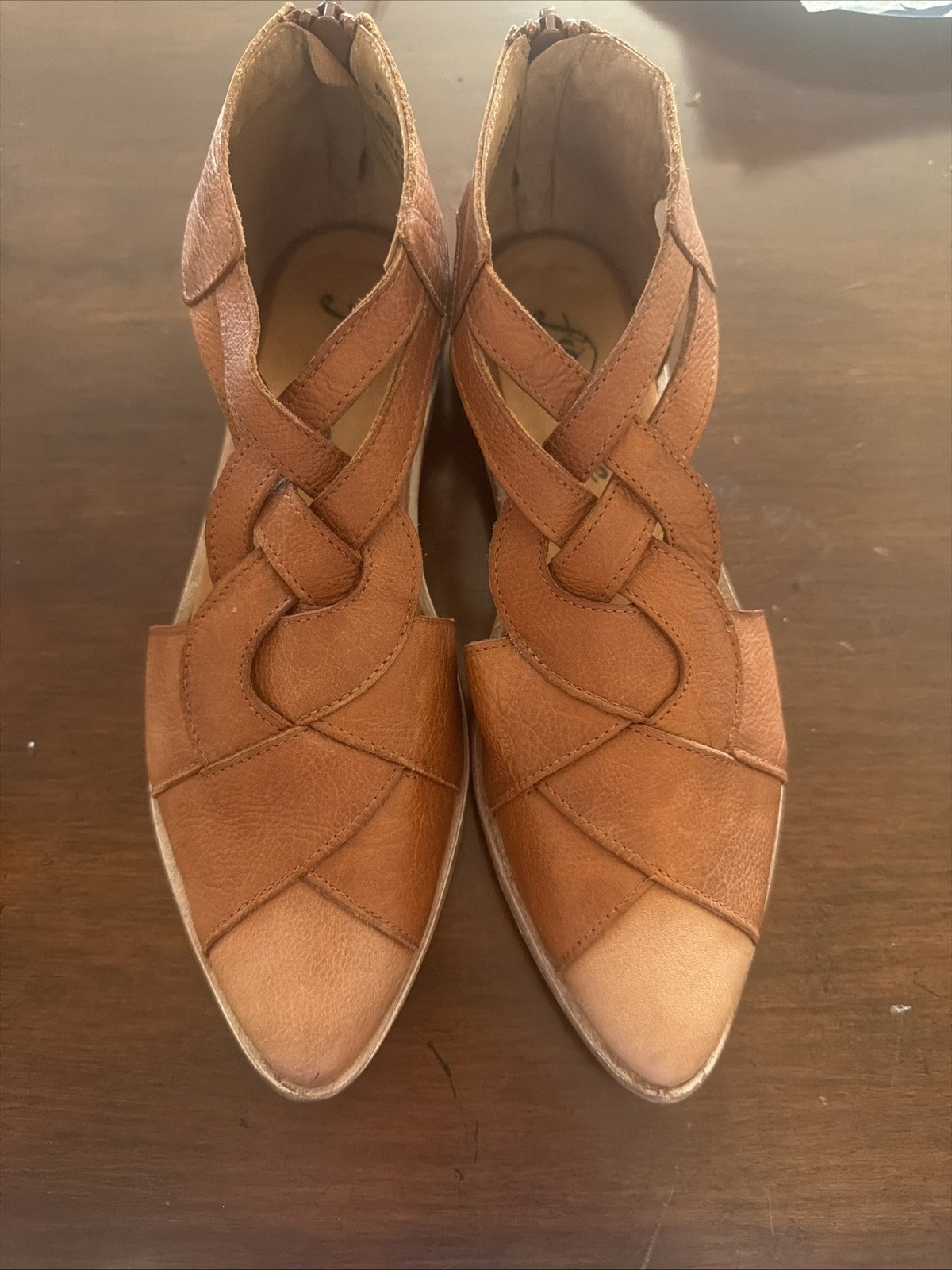 Free People Wanderlust Braided Leather Flats Cognac Brown Size 7.5