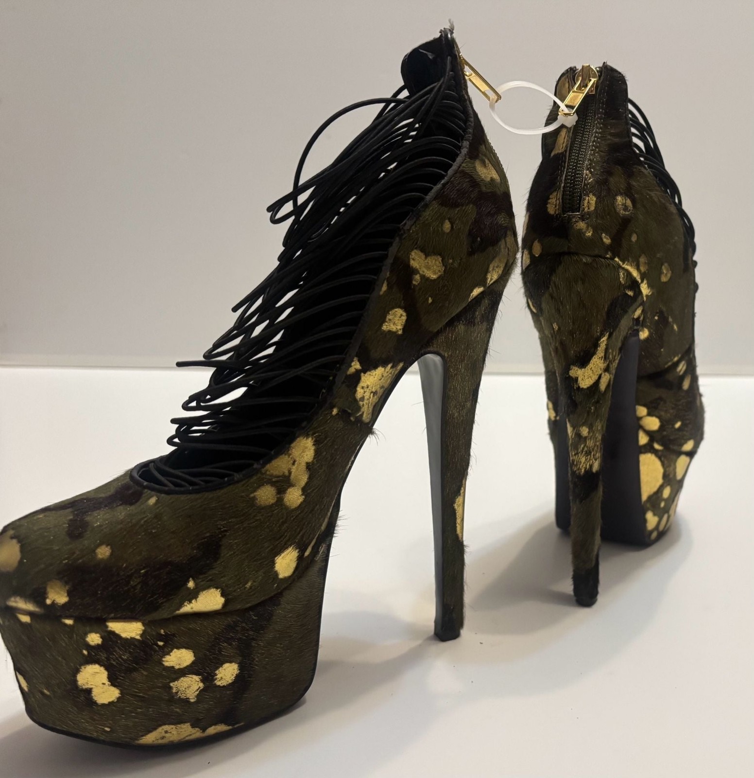 London Trash Ceres Camouflage Calf Hair Platform Stiletto Heels