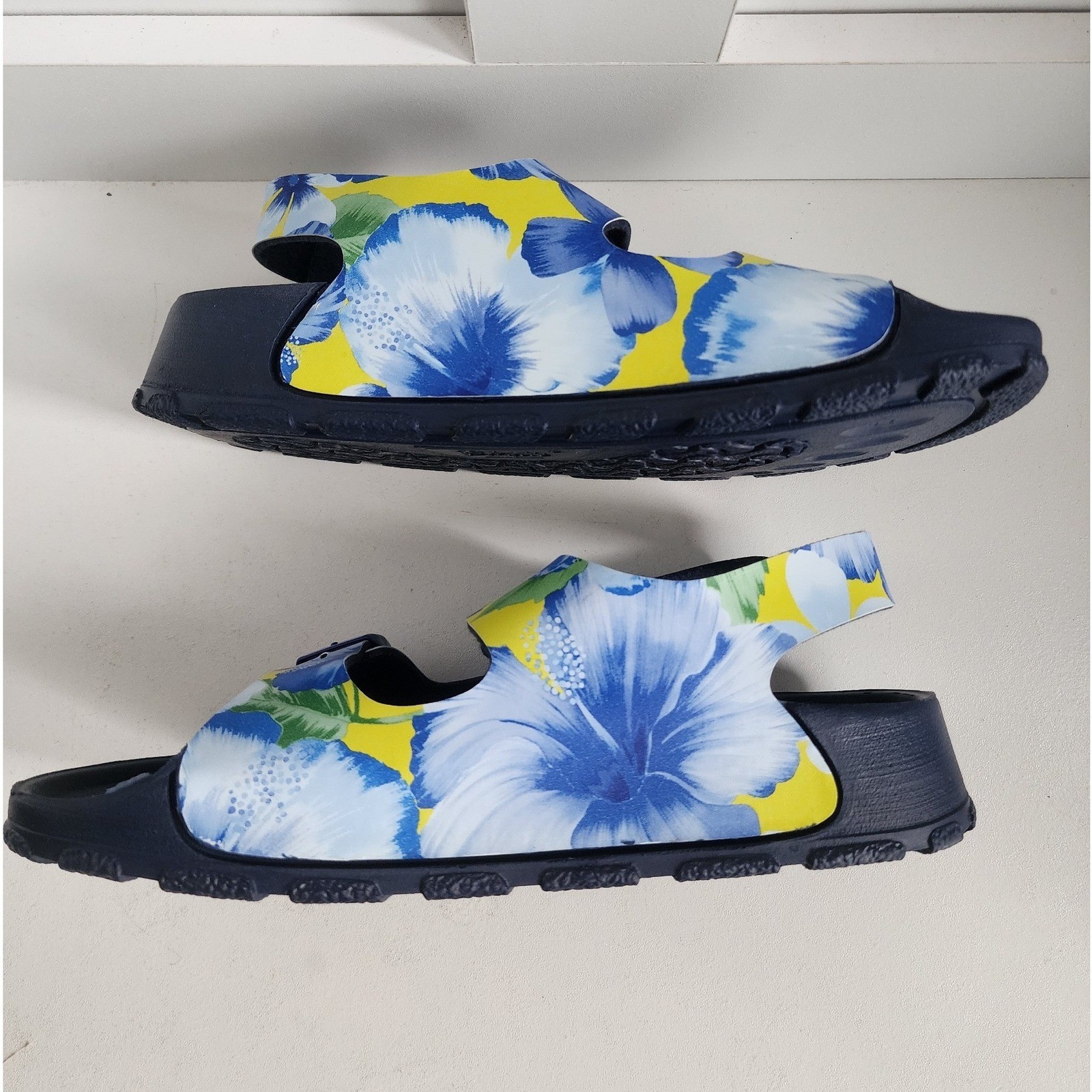Birkenstock Birkis Sansibar Floral Sandals Blue Yellow Hibiscus Size 37 Women 6