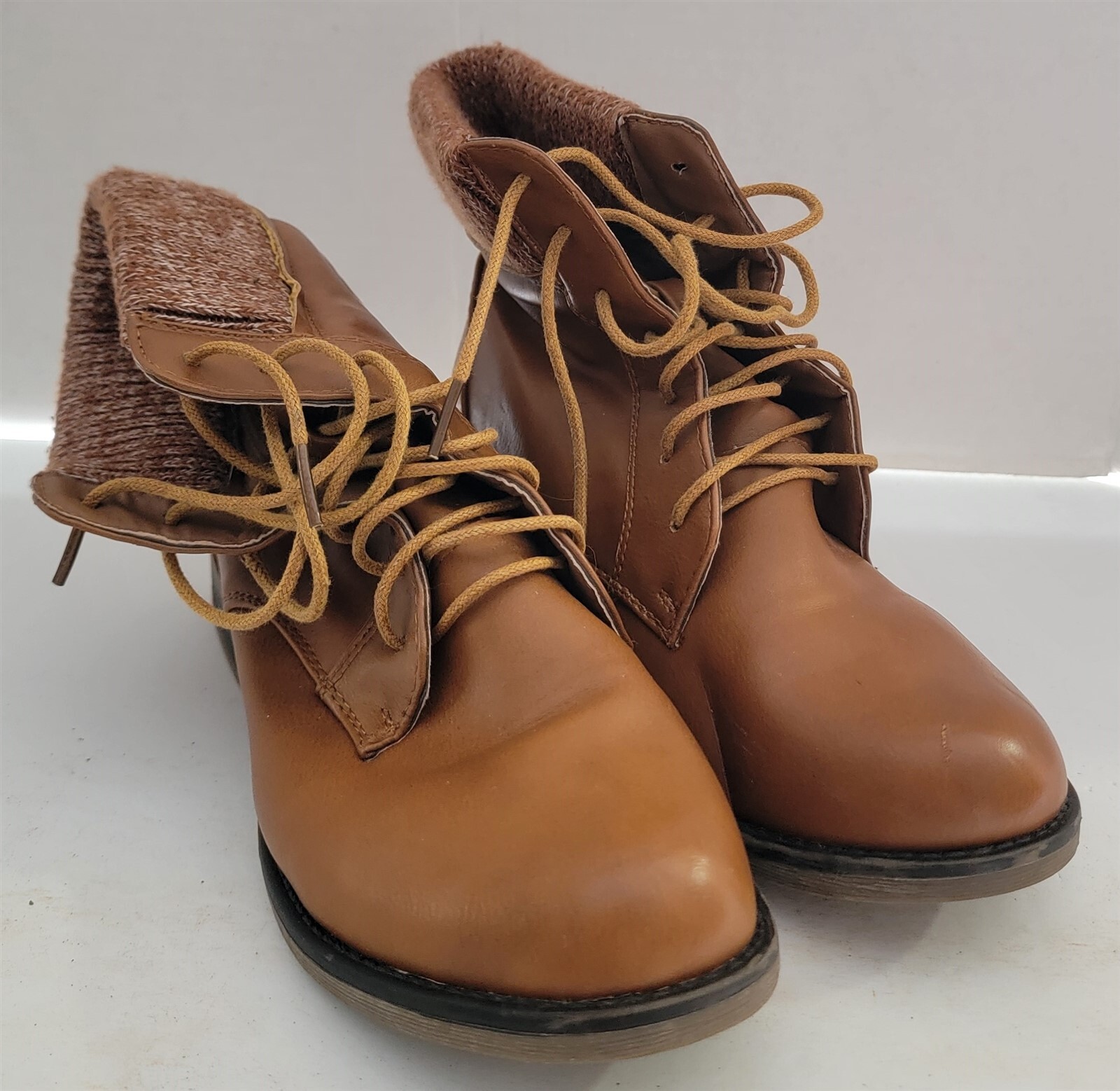 Womens 5.5 Via Pinky Camel Brown Faux Leather Fabric Cuff Boots Booties