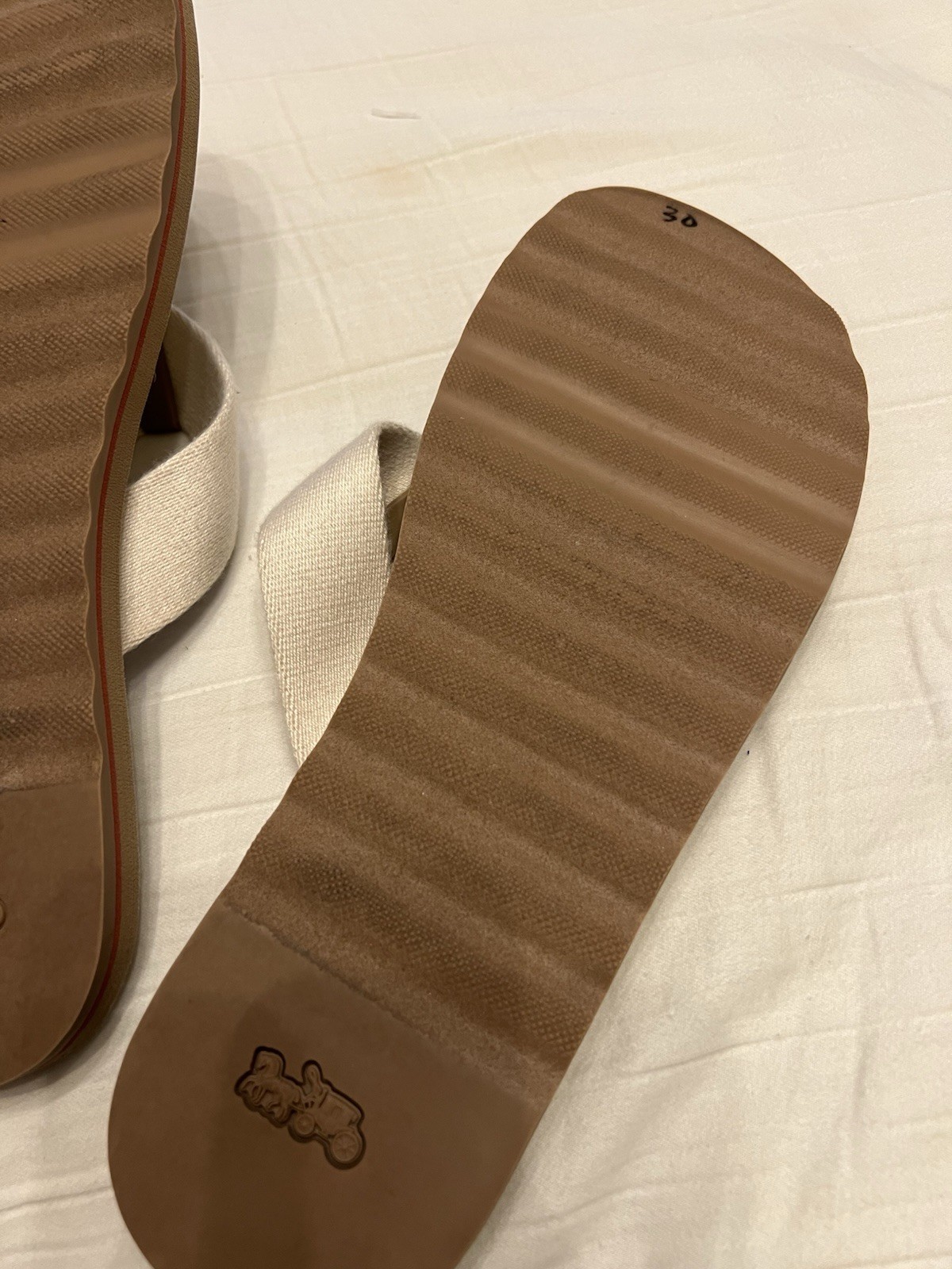 Coach Signature Canvas C2978 Flip Flop Sandals White Khaki Olive Women’s Size 9B