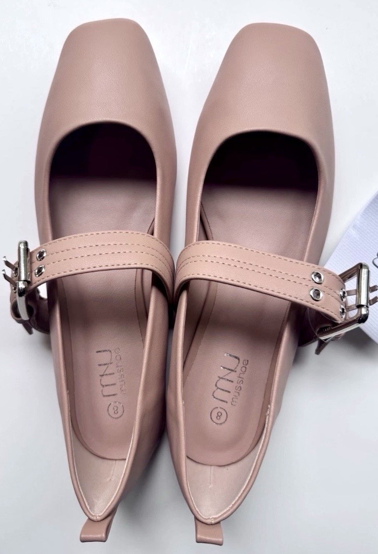 Womens Mary Jane Flats Size 8 Nude Buckle Comfort Work Casual Shoes NEW MUSSHOE