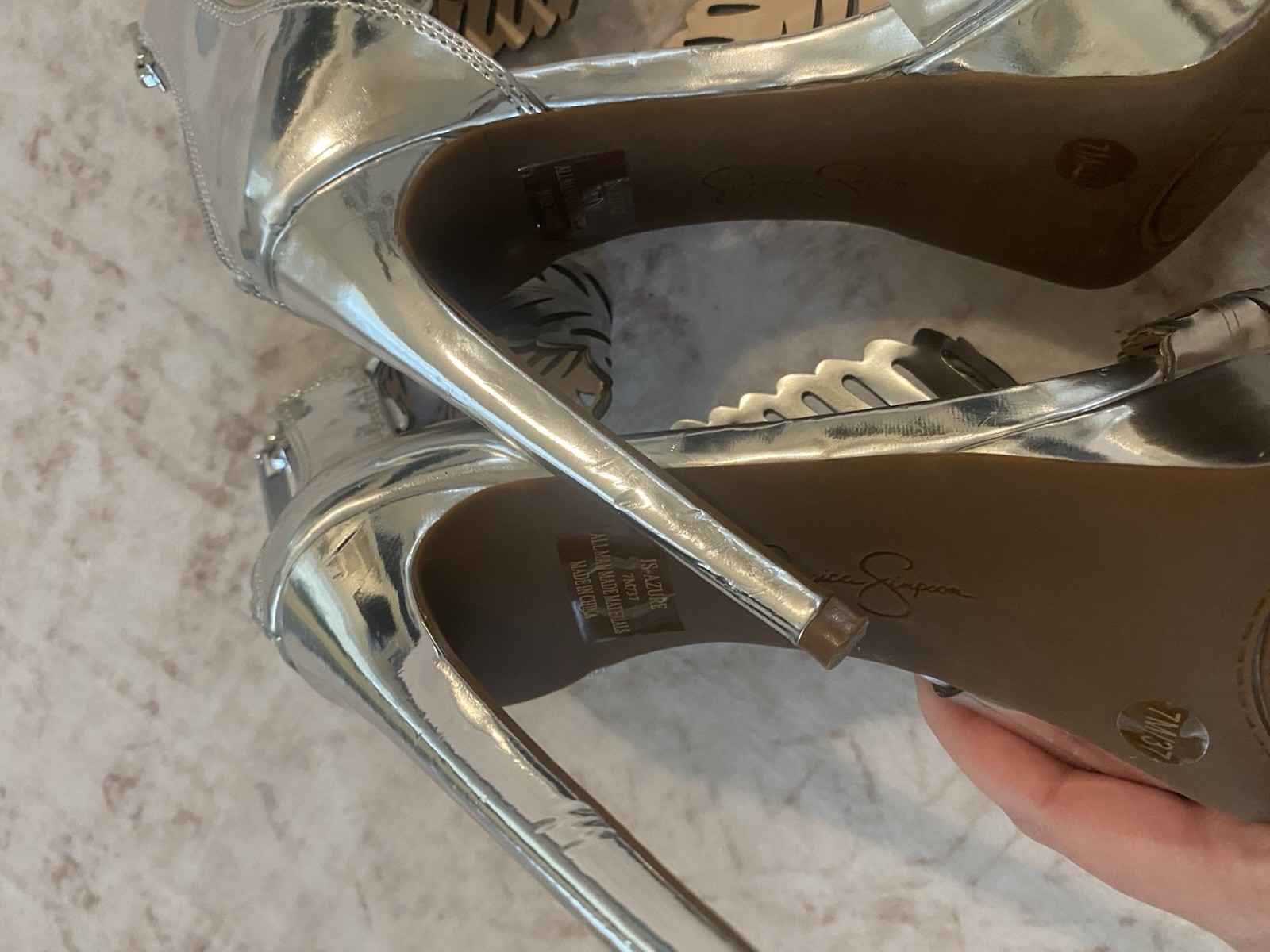 Jessica Simpson Azure Silver Metallic Platform Heels Open Toe Zip 7