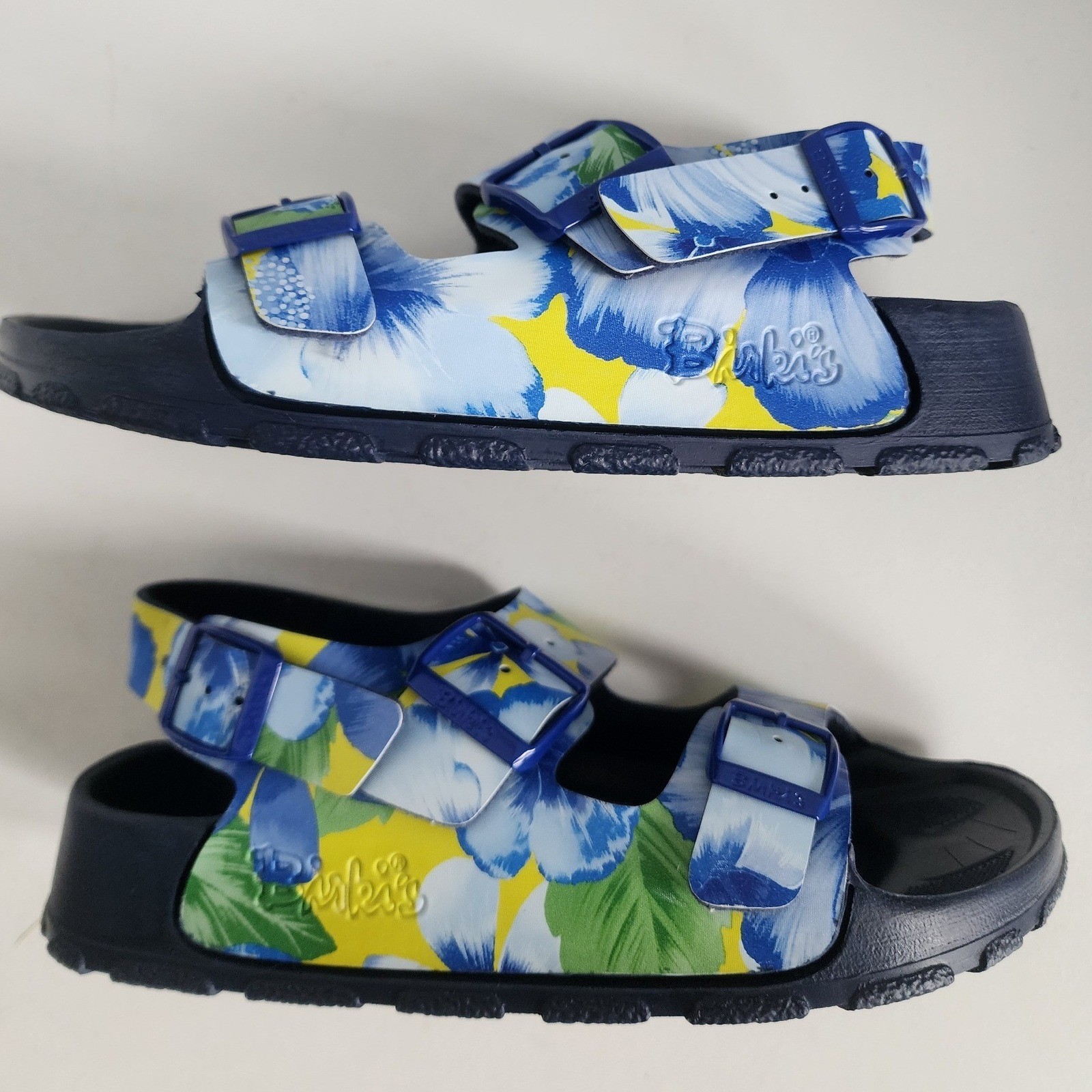 Birkenstock Birkis Sansibar Floral Sandals Blue Yellow Hibiscus Size 37 Women 6