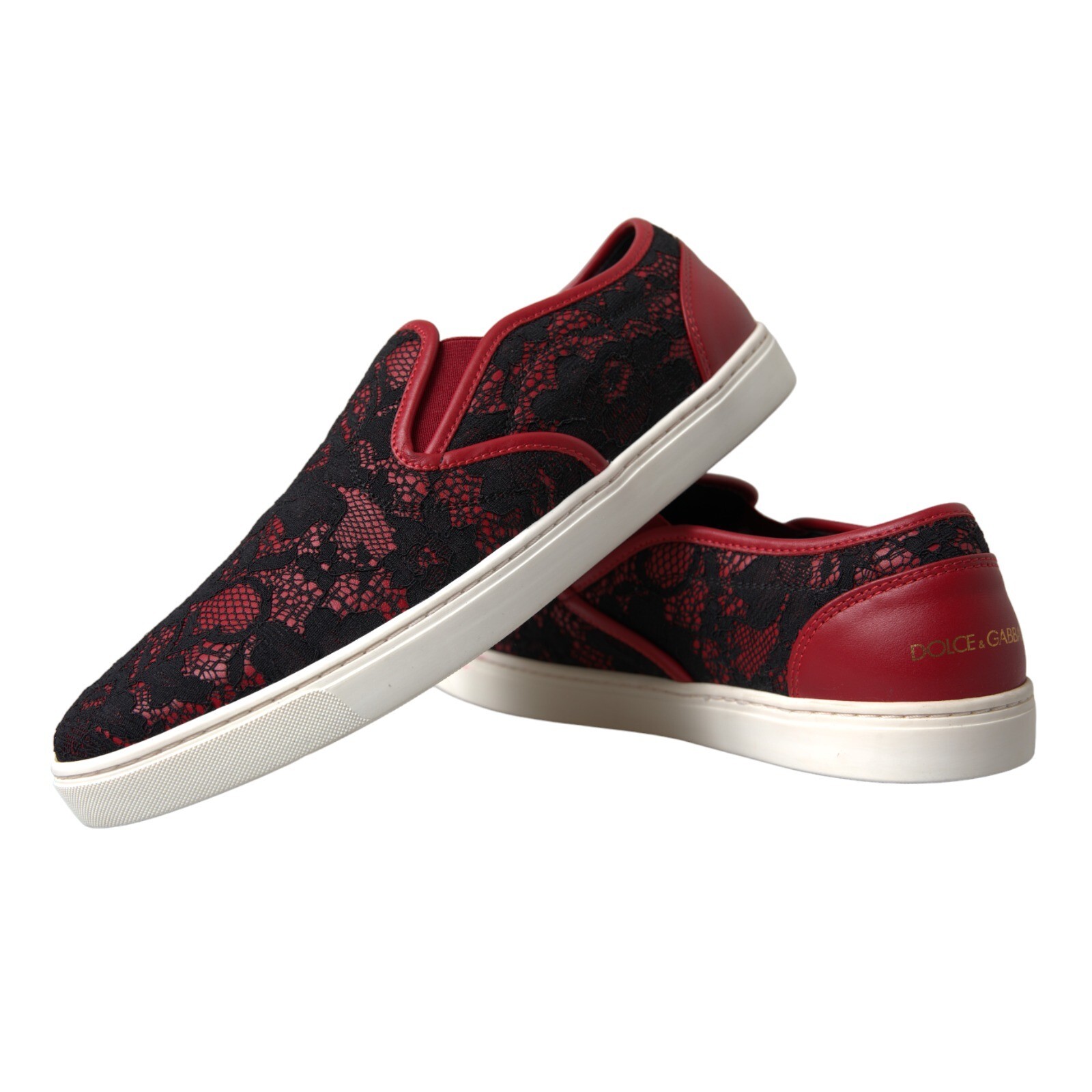 DOLCE & GABBANA Shoes Black Red Lace Slip On Low Top Sneakers EU40/US9.5 900usd