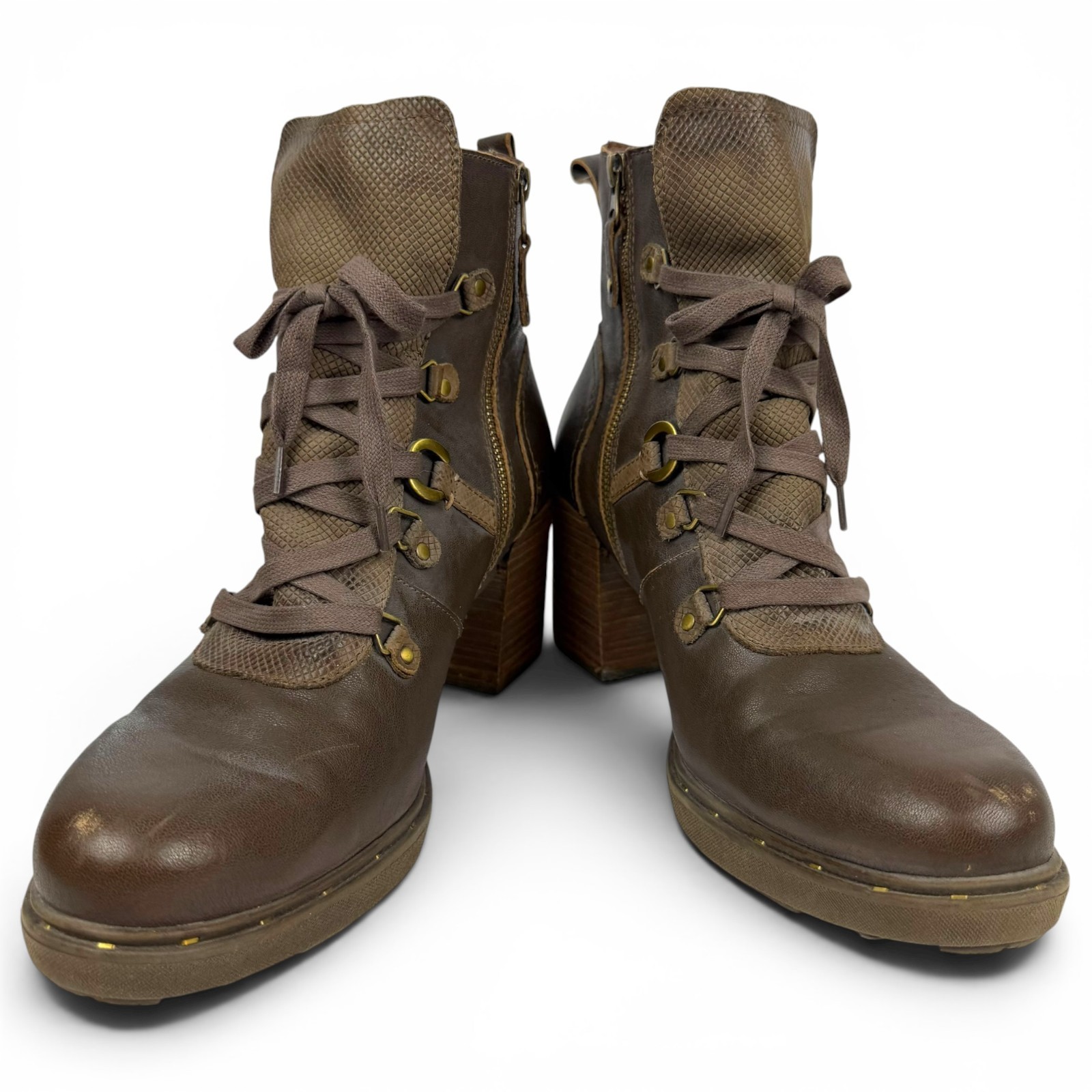 OTBT Oregon Jave Brown Leather Ankle Boot 3″ Block Heel Hiker Steamboat Boho 11M