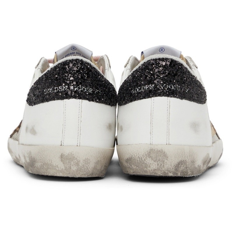 GOLDEN GOOSE White Superstar Leopard Horsy Star Glitter Heel Shoes w/Box Size 36
