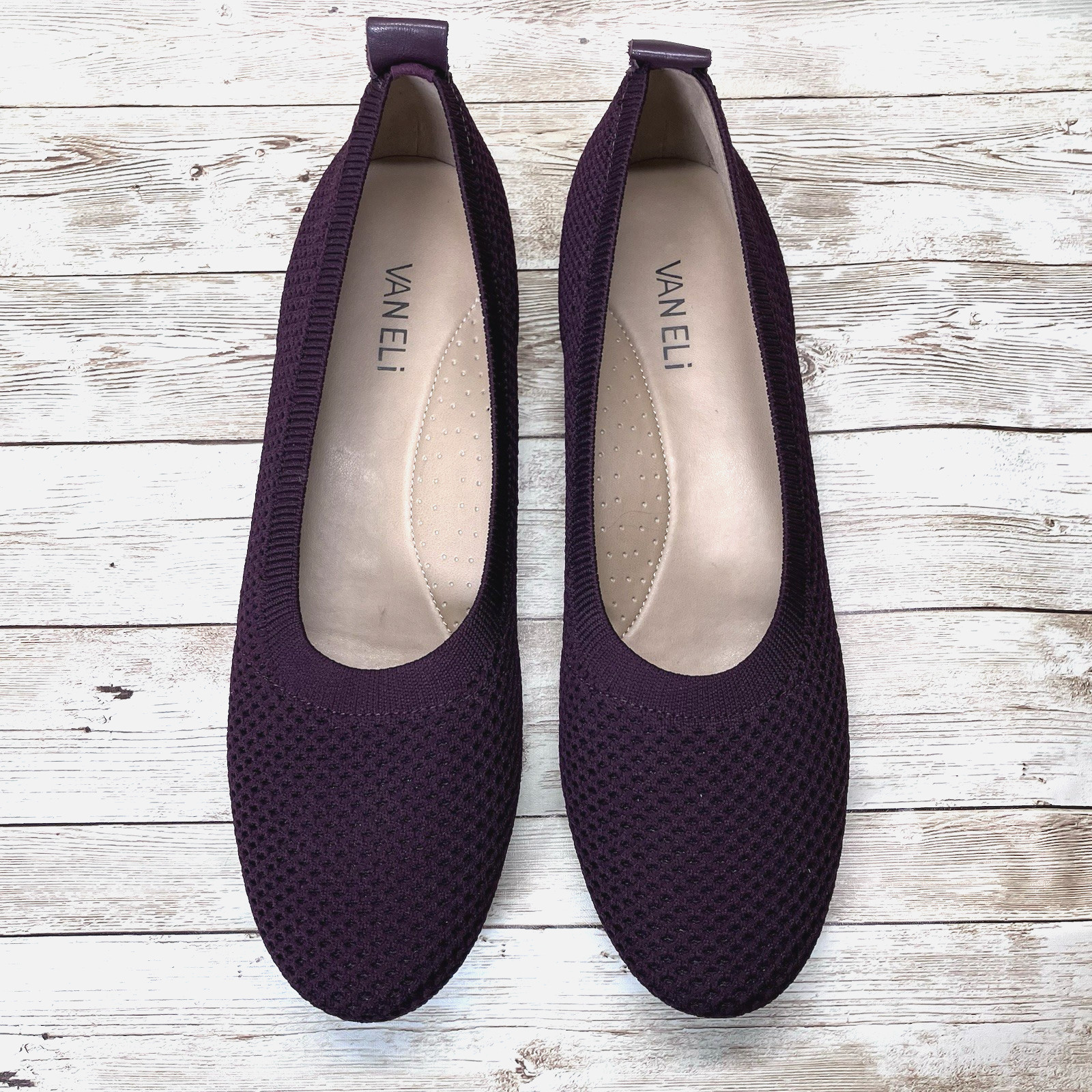 Vaneli Burgundy Maroon Knit Ballet Flats Arch Support Cushioned Womens 9N Narrow