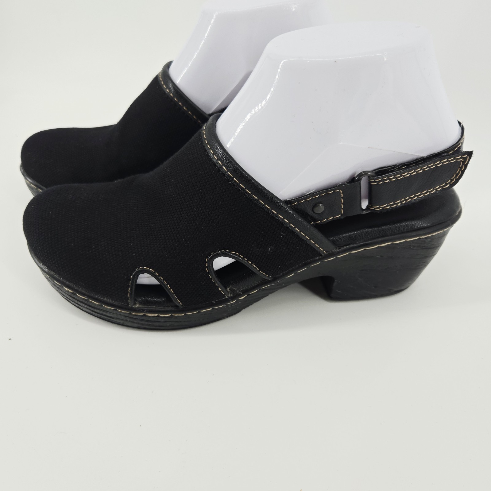 BOC Womens Clogs 7M Black Canvas Slingback Chunky Heels Platform Y2K Style
