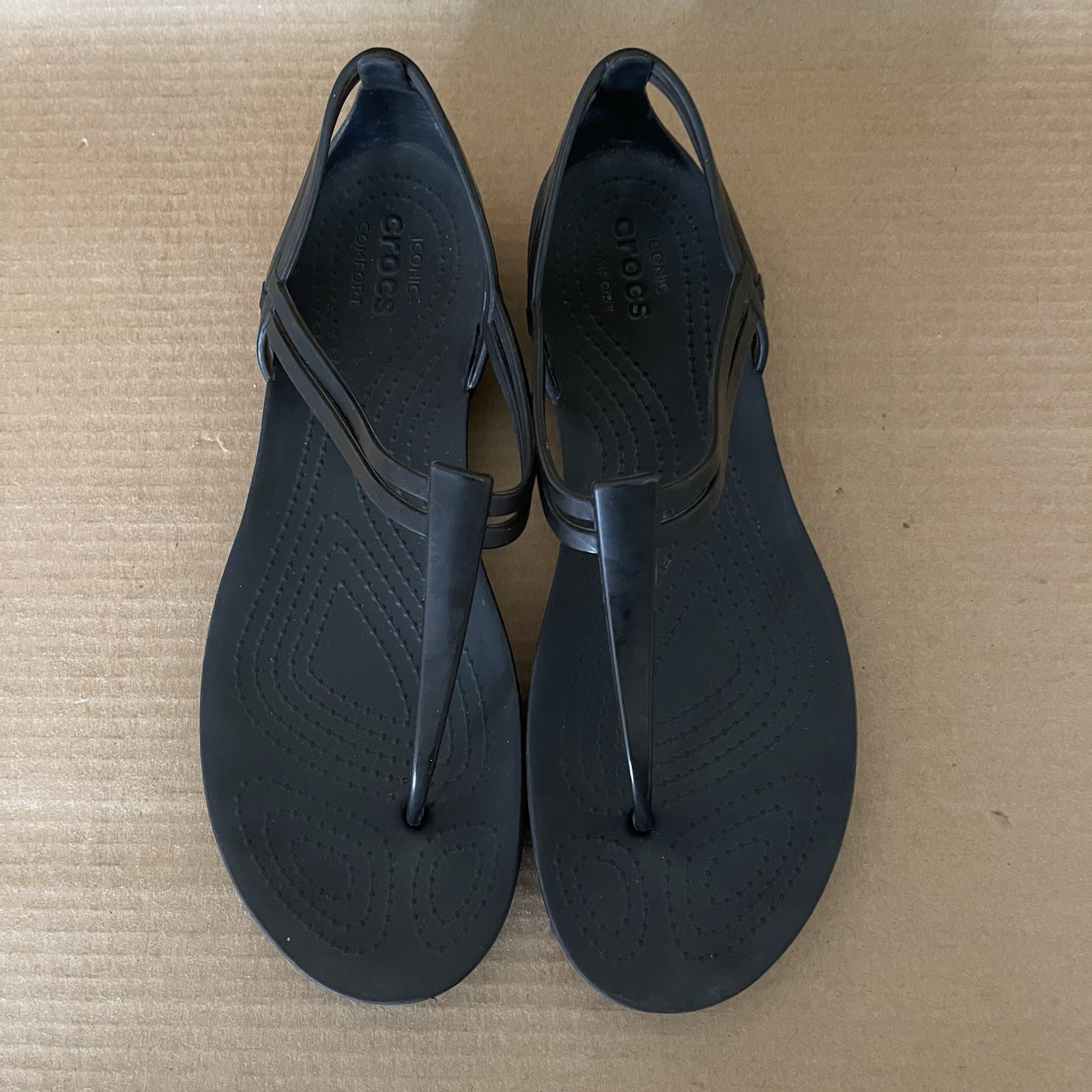 CROCS Isabella T-Strap Sandals Womens Size 9 Black Jelly Thong Flats
