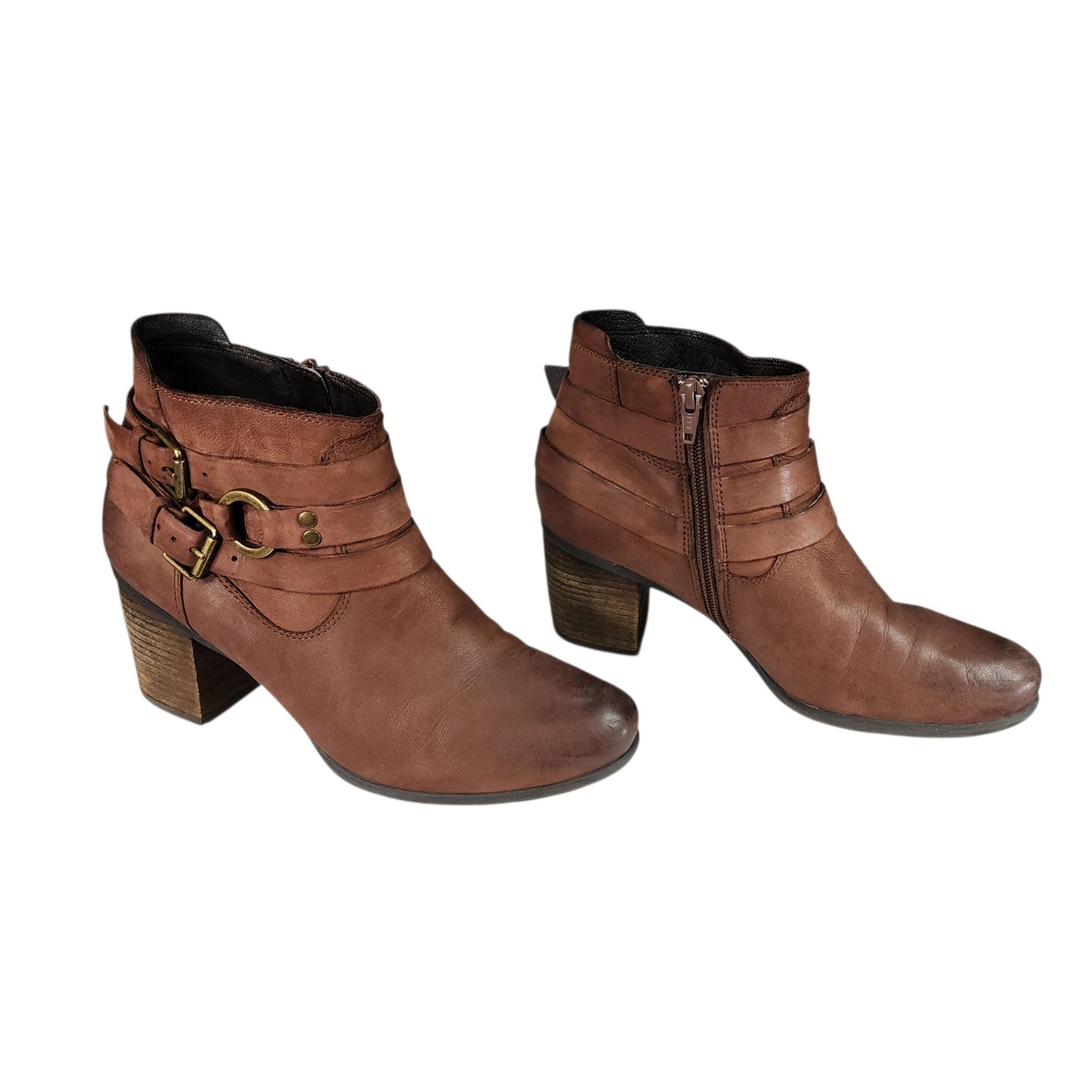 Josef Seibel Britney Ankle Boot 38 7-7.5 Women Brown Leather Straps Buckle 2.75″