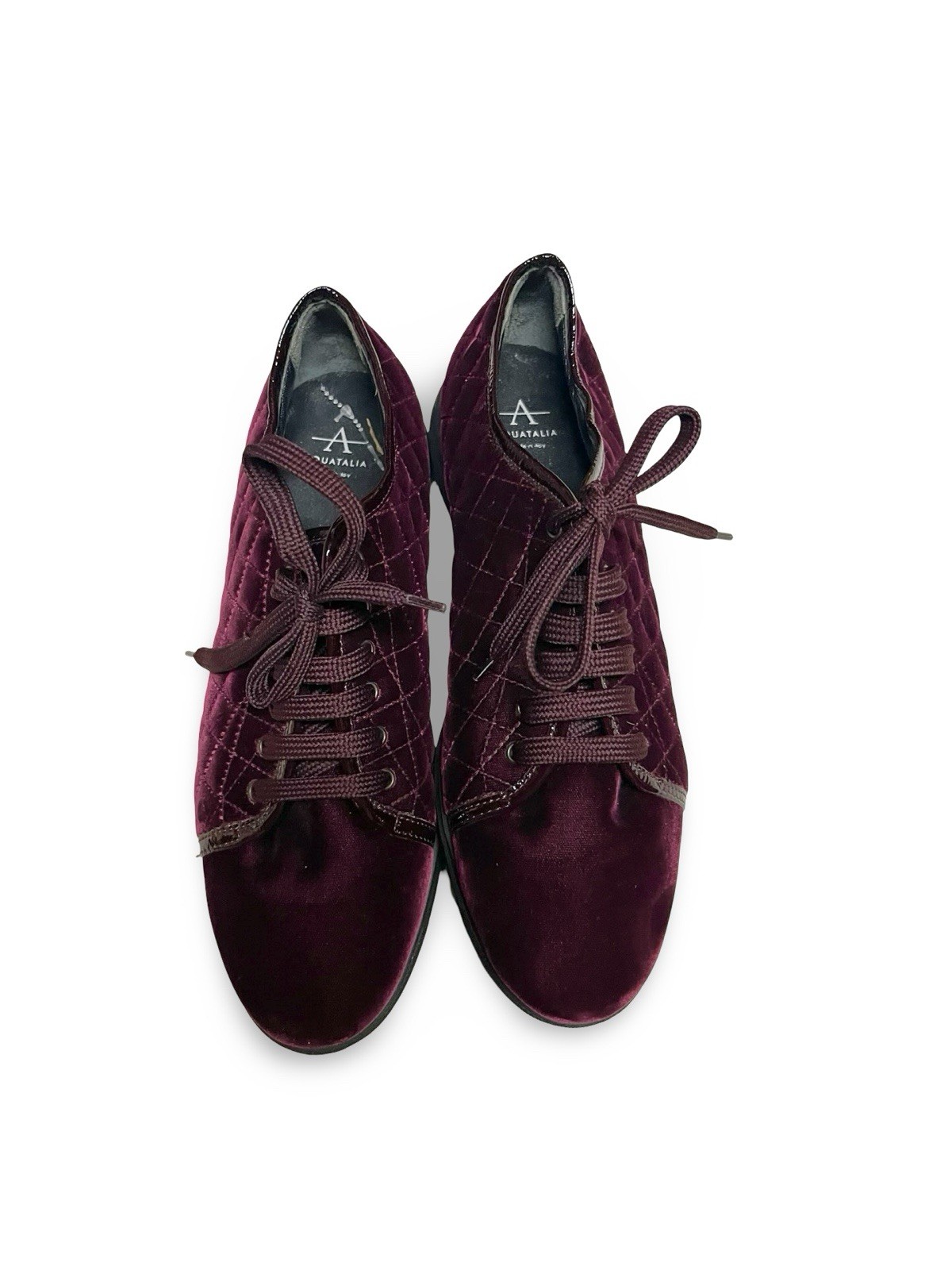 AQUATALIA Glenda Velvet Oxfords Womens 8.5 Burgundy Soft Quilted Lace Up Flats