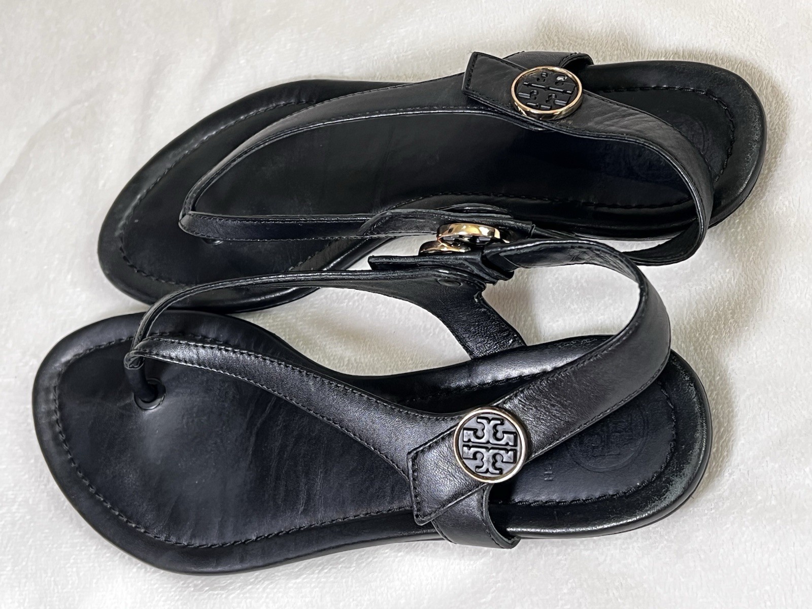 Tory Burch Women’s Thong Slingback Leather Sandals Black Size 7.5
