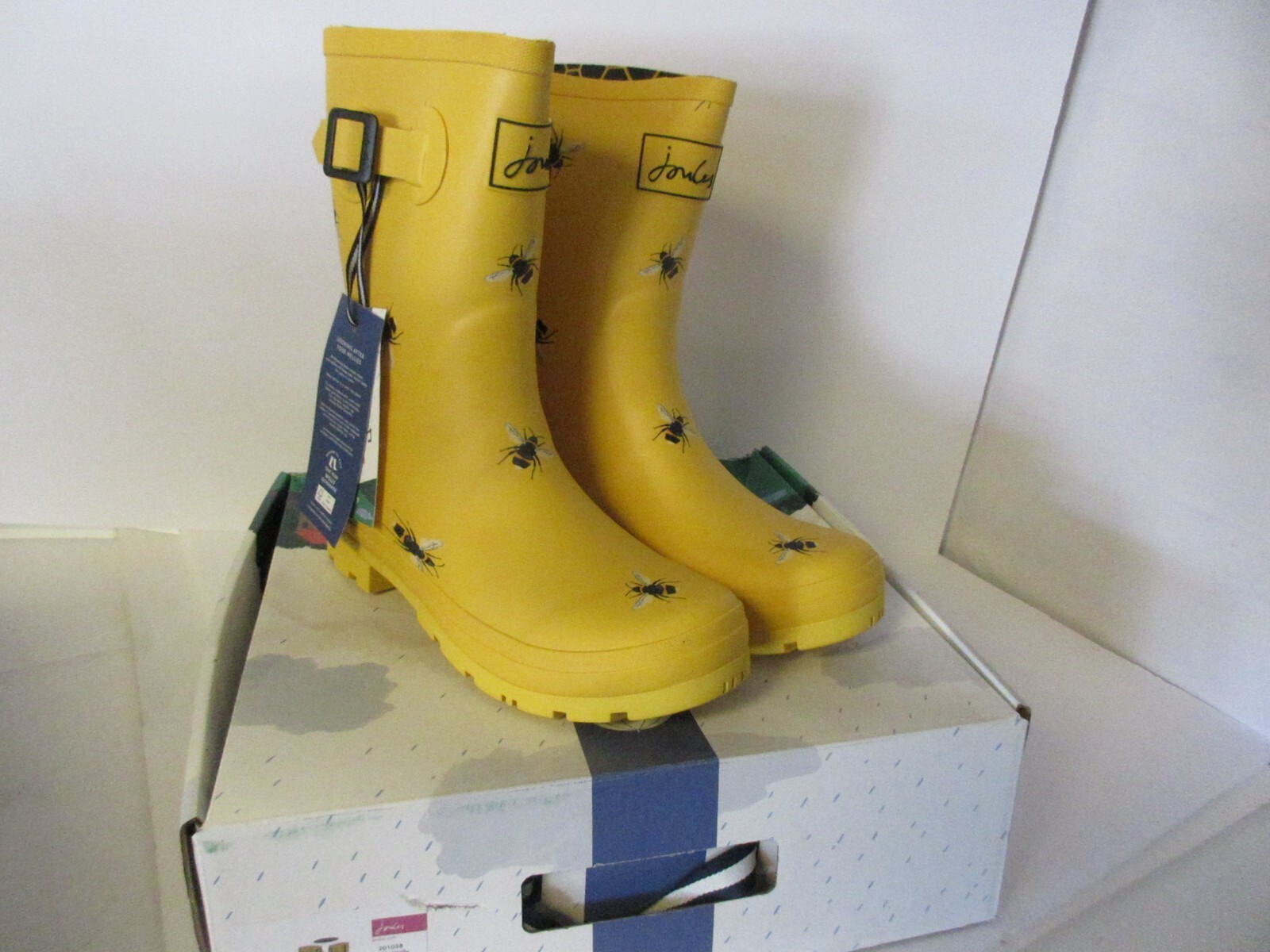 New Joules Womens water proof boots 201038 Molly Welly Gold Botanical Bee
