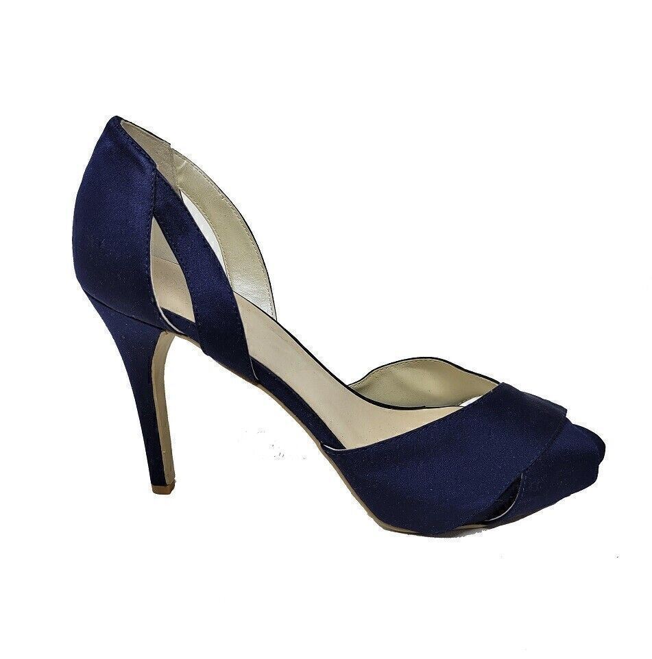 David’s Bridal Navy Blue peep toe satin women’s pumps Shoes Size 8.5M SAVANAH