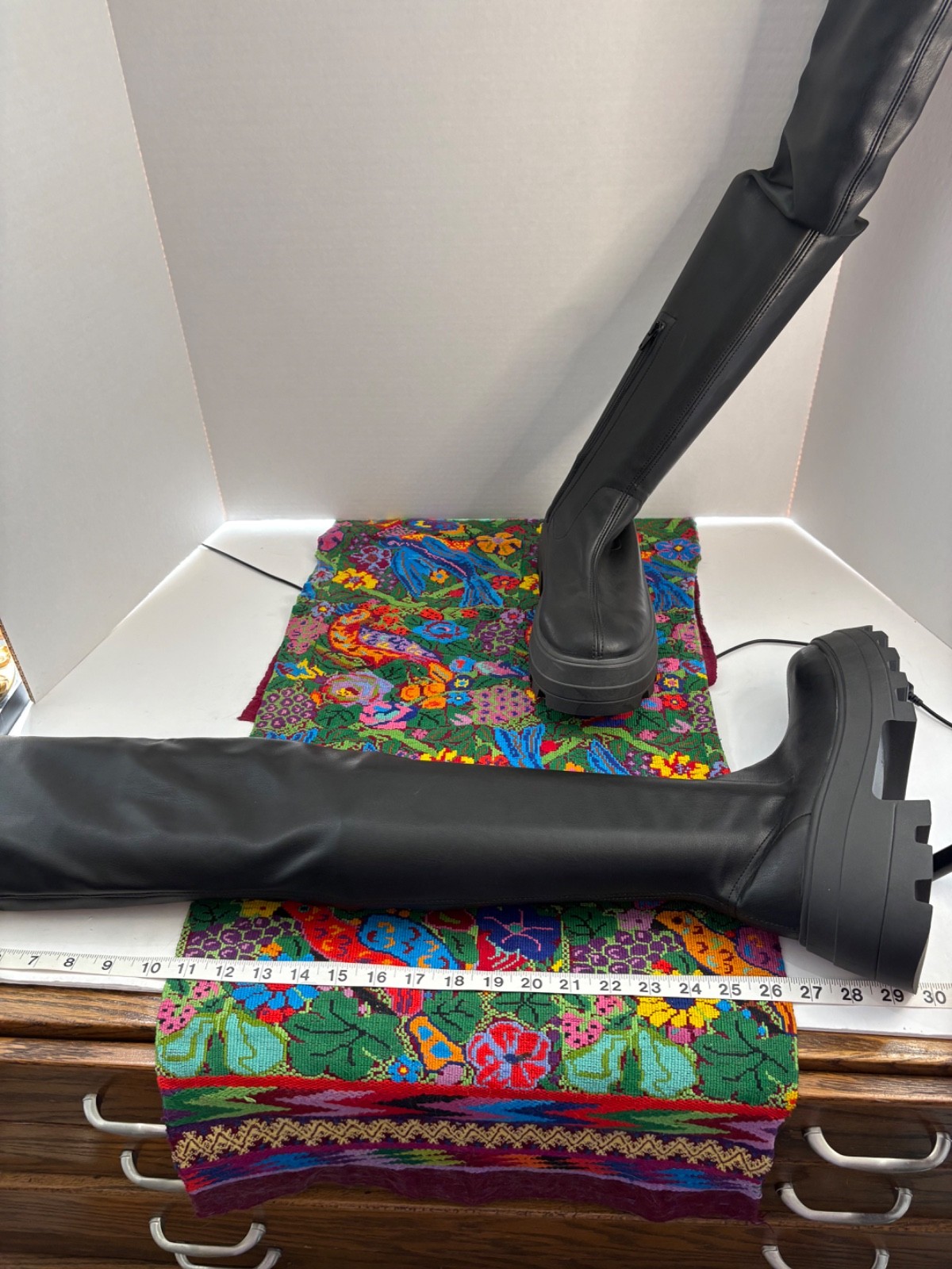 ASOS Design Italy «KAYA» Black PU Dominatrix Chunky Platform Thigh Boots 8M EUC