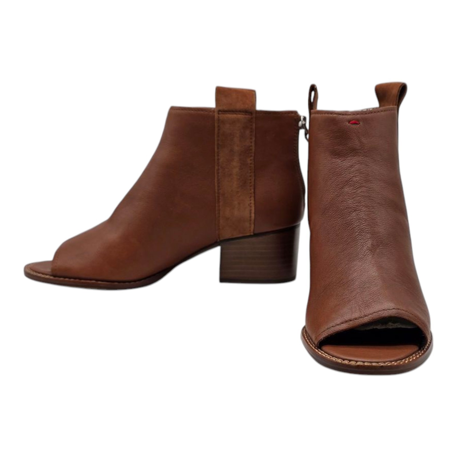 ED Ellen Degeneres Taromi Peep Toe Cognac Leather Ankle Boots Booties 8.5