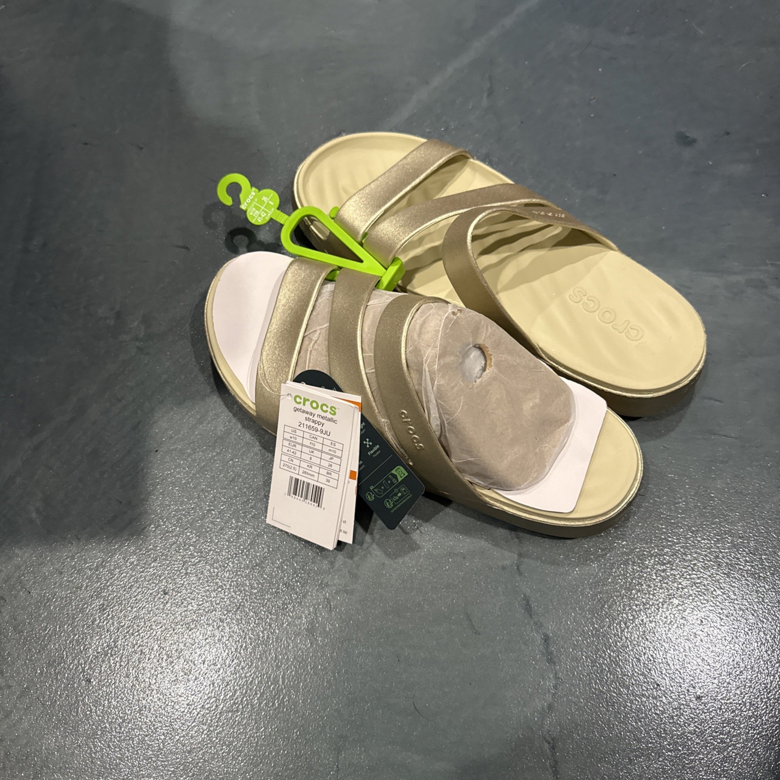 Crocs Getaway Metalic Strappy Gold Sandals Womens Size 10 211659-9JU