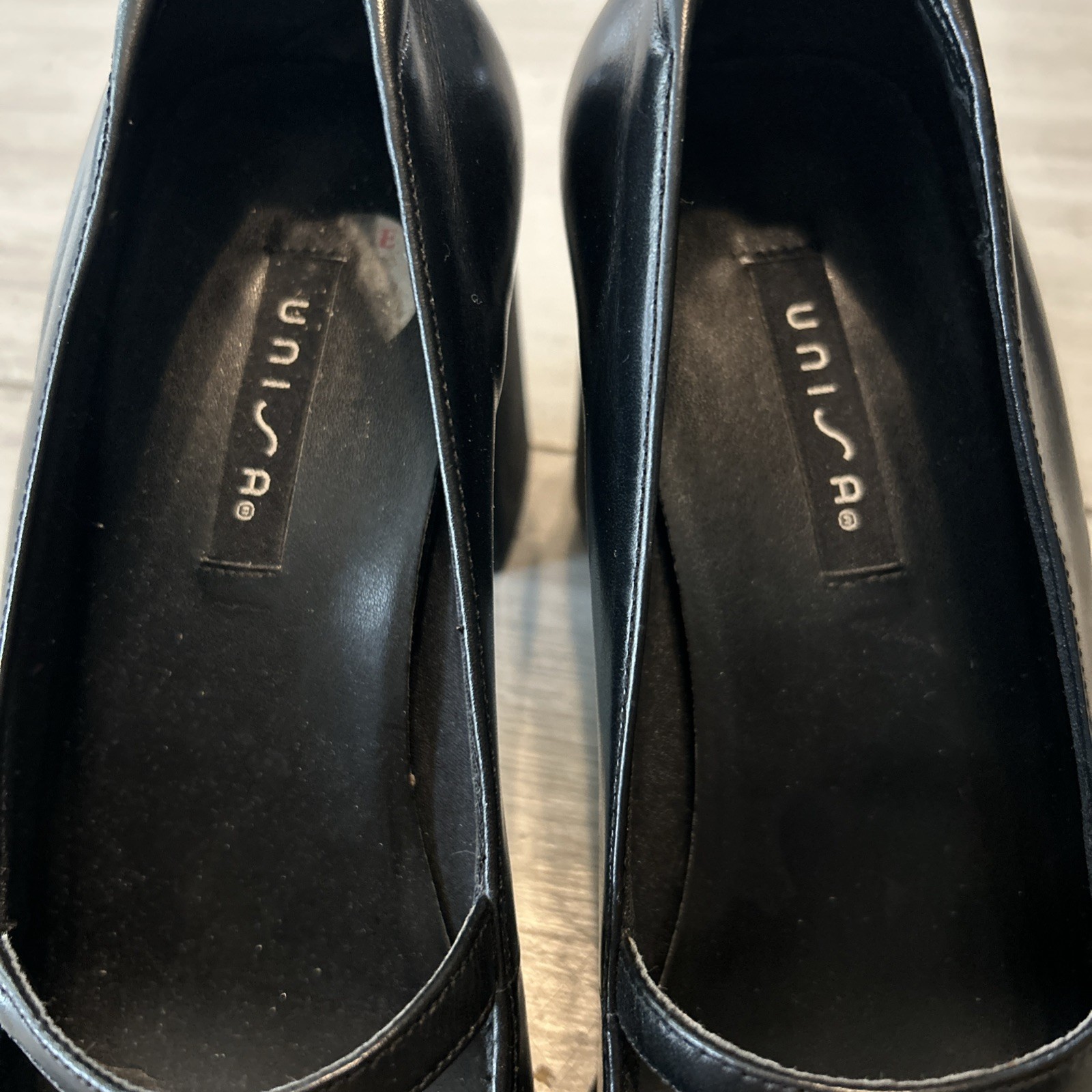 Vtg Unisa Black Leather Block Heel Square Toe Mary Jane Sz 9 Dark Academia