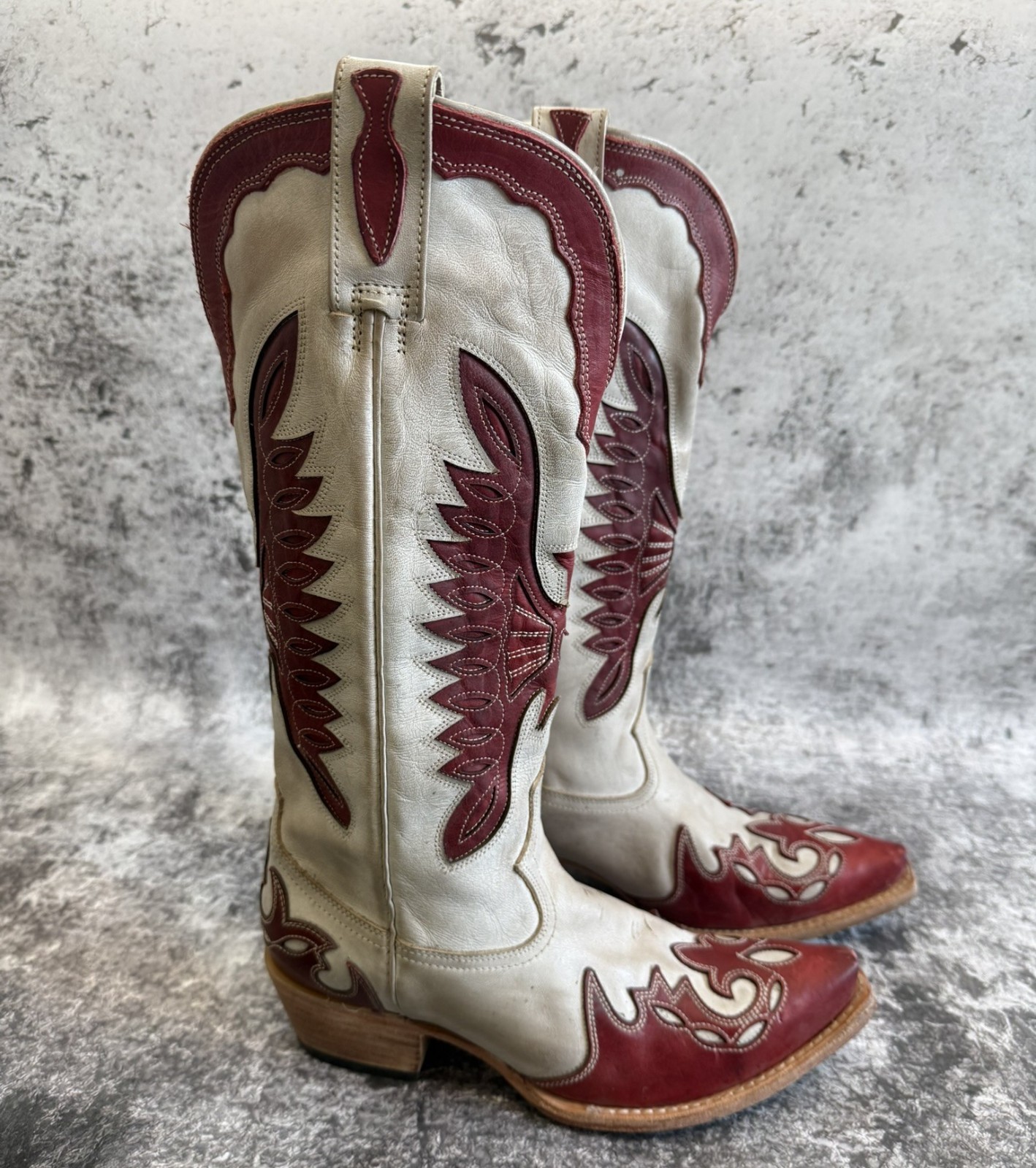 Freebird by Steven Willie Red Cream Leather Tall Western Boots Women’s Size 9