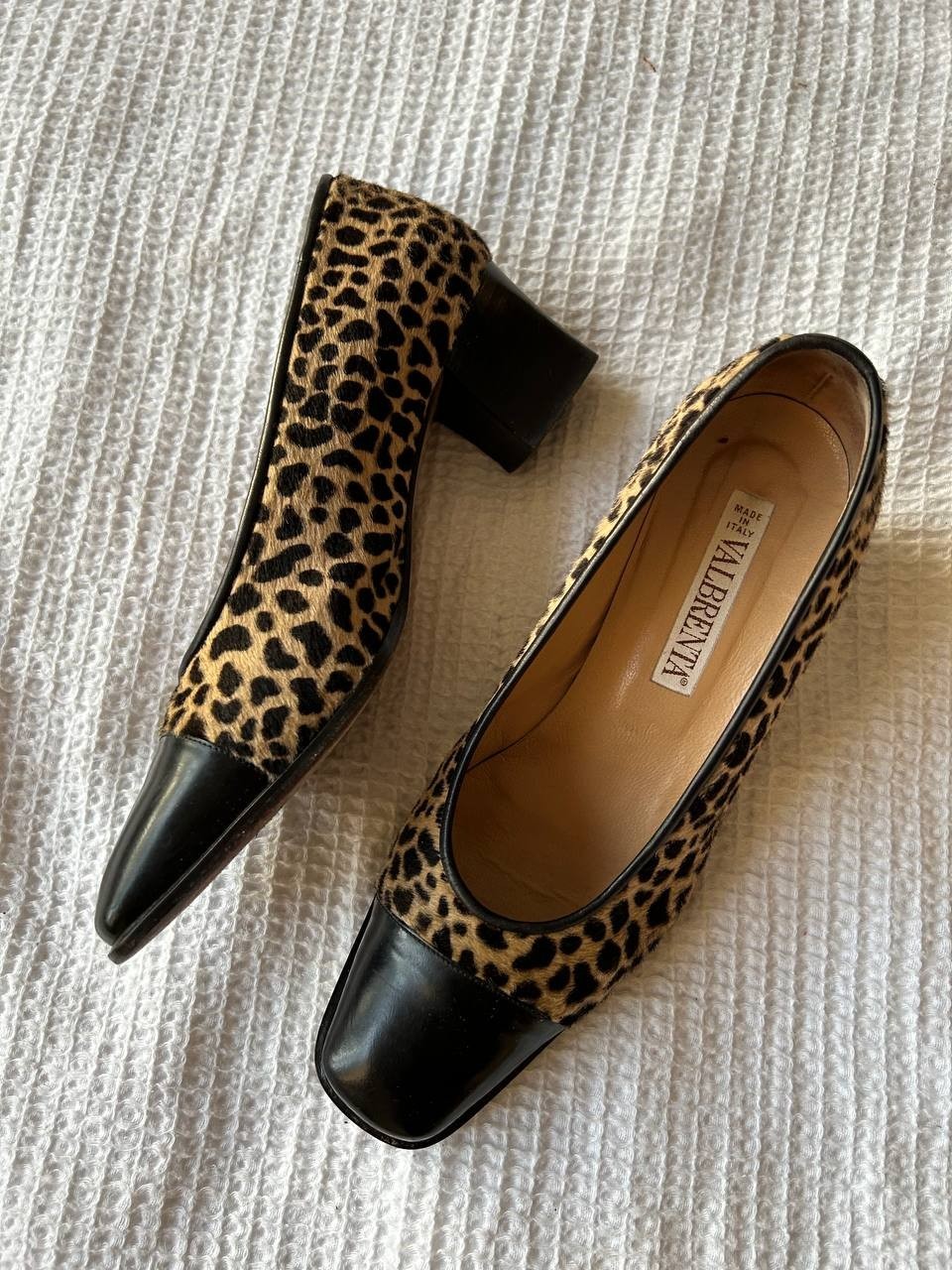 Vintage Valbrenta Leopard Pony Hair Pumps Made in Italy Block Heel EU36.5 US5.5