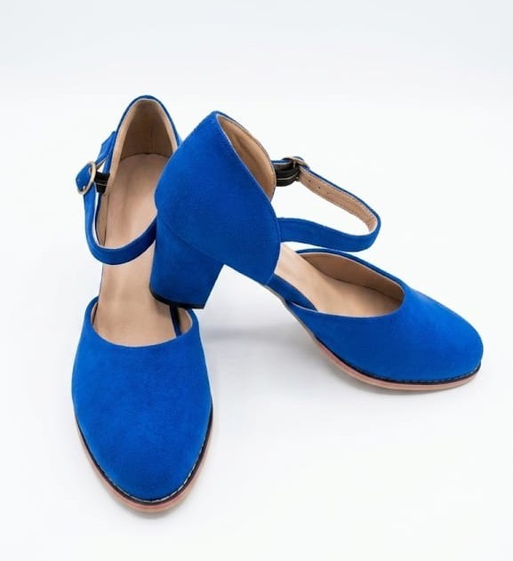 Blue Suede Crossdress Drag Queen Shoes Size 14 Men 16 Women Mary Janes Block Hee