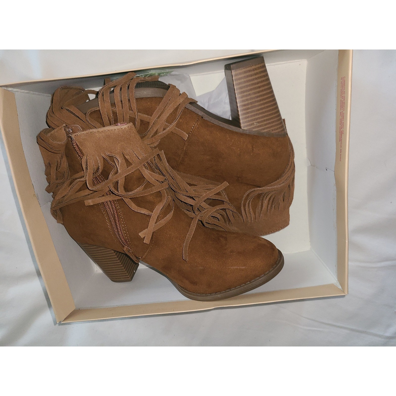 Mossimo Supply Co Bertie Cognac Fringe Ankle Boots Womens 8.5 Brown Western Heel