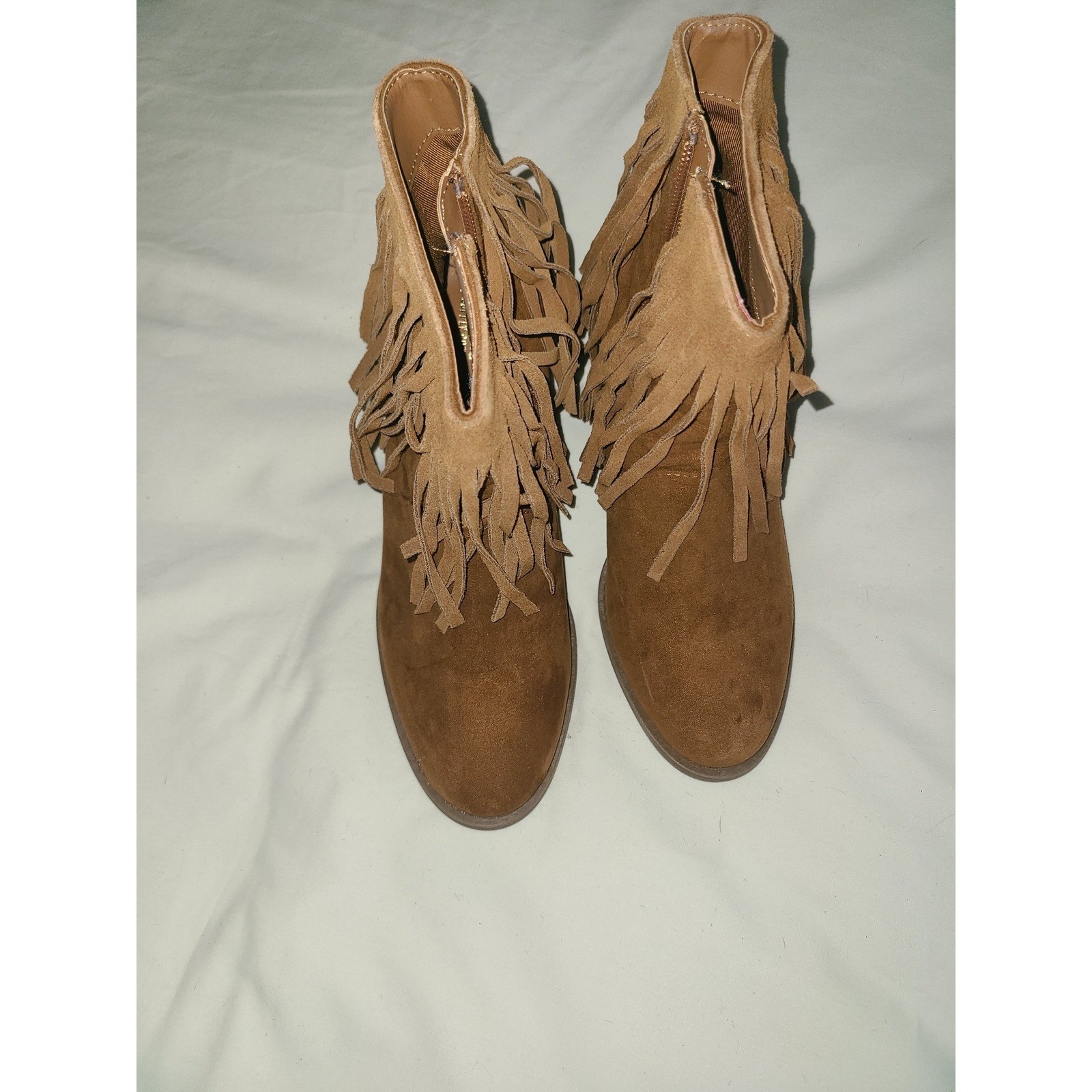 Mossimo Supply Co Bertie Cognac Fringe Ankle Boots Womens 8.5 Brown Western Heel