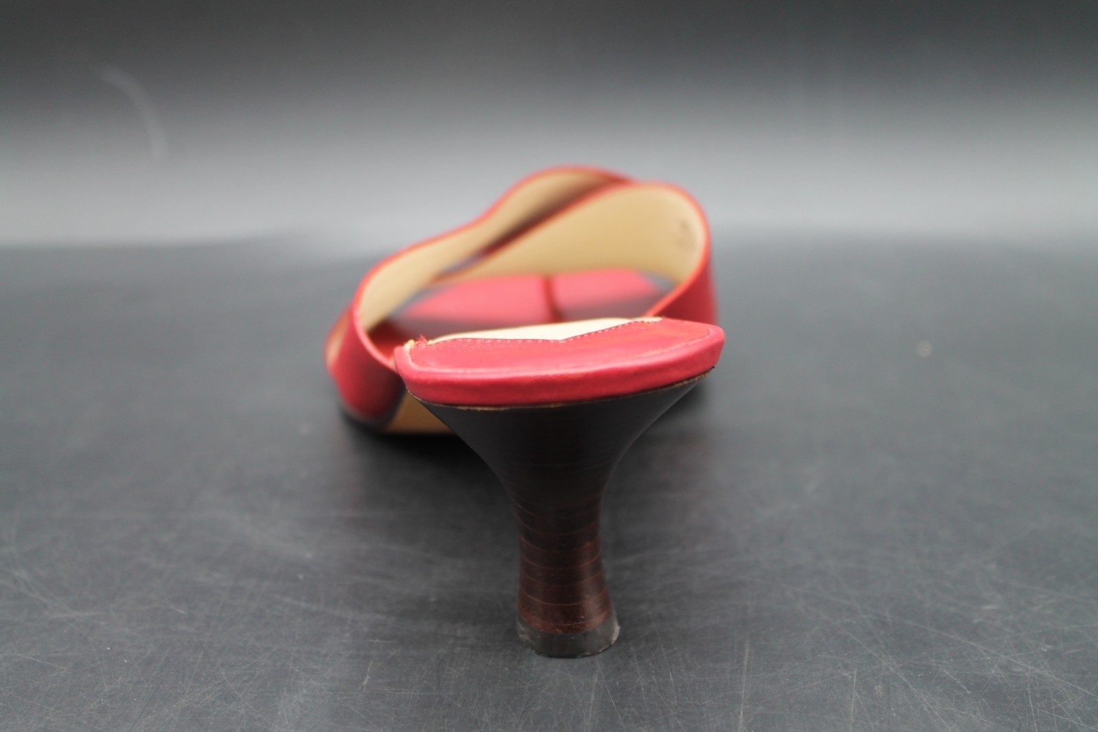 Talbots Red Leather Toe Loop Slide Kitten Sandals Women’s Size 8B Made In Brazil