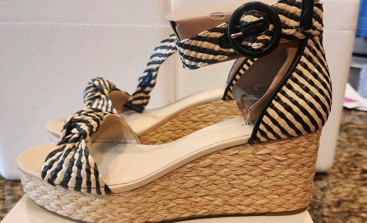 On 34th Nihari Ankle-Strap Platform Wedge (Women’s) – Black/Natural Sz 11 M NIB