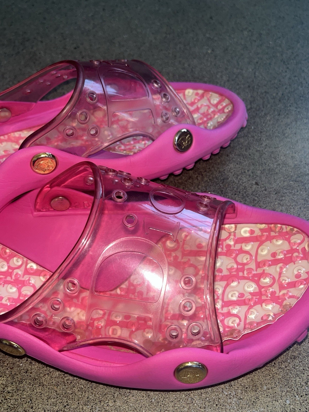 Vintage Christian Dior Galliano Diorissimo Monogram Clear Slide Sandals Pink 42
