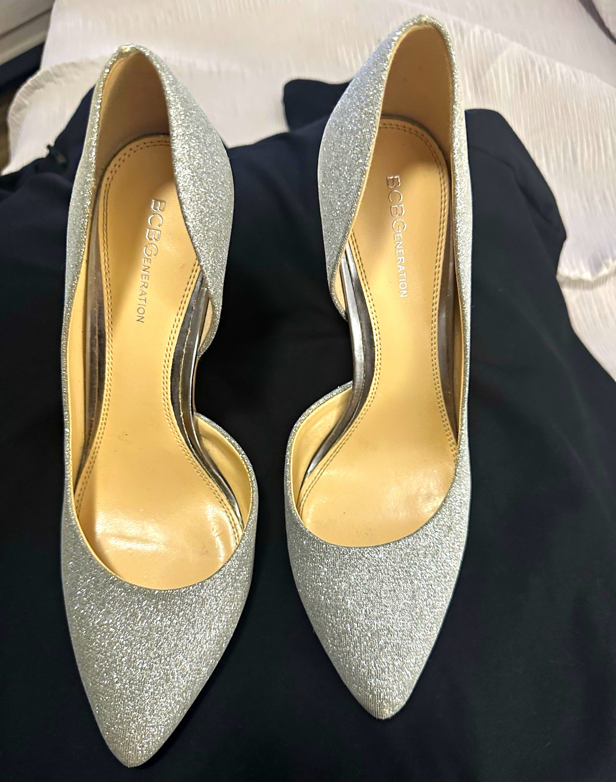 BCBGeneration Silver Glitter Pointed Toe Stiletto Pump Slip-On US 9 EU 39